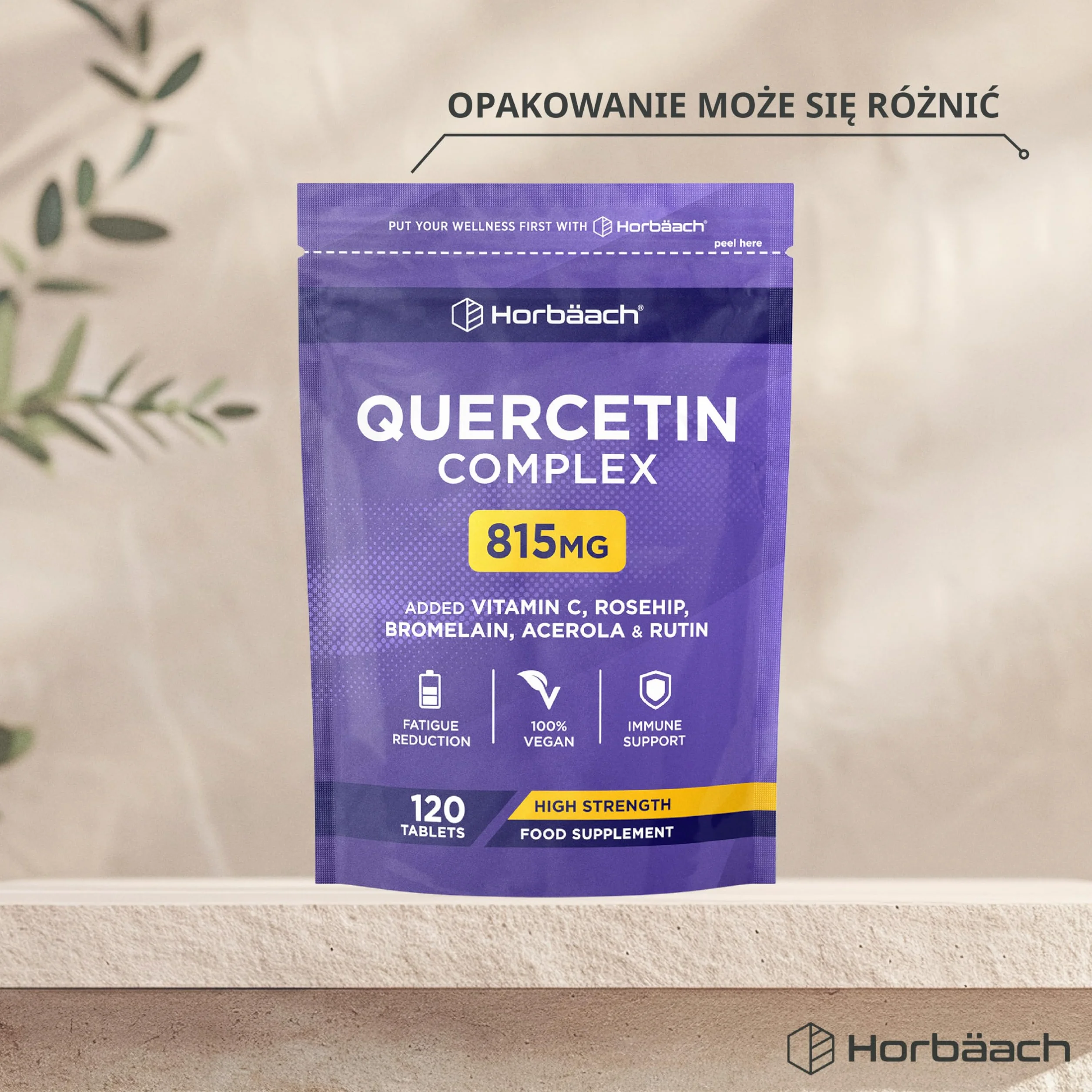 Kwercetyna z Bromelainą 819mg | Kwercetyna z Perełkowca Japońskiego z dodatkiem Bromelainy z Ananasa, Witaminy C, Dzikiej Róży, Aceroli, Rutyny | 120 Tabletek Wegańskich | marki Horbaach