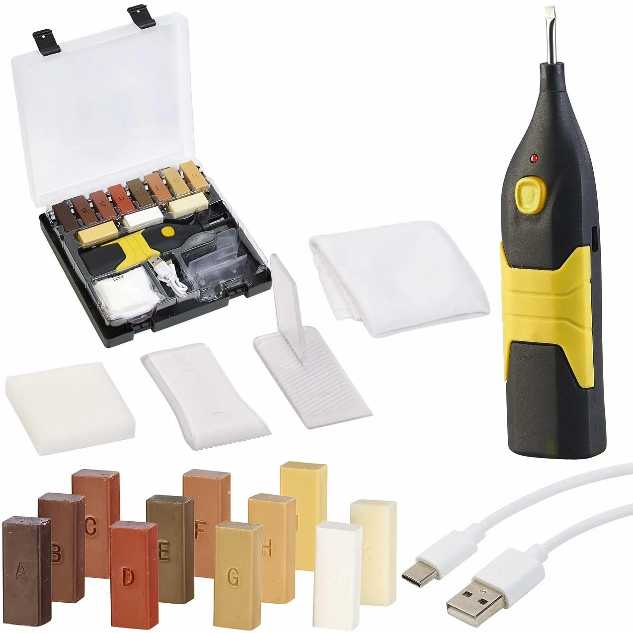 Zestaw naprawczy do parkietu i laminatu z akumulatorowym topieniem wosku USB