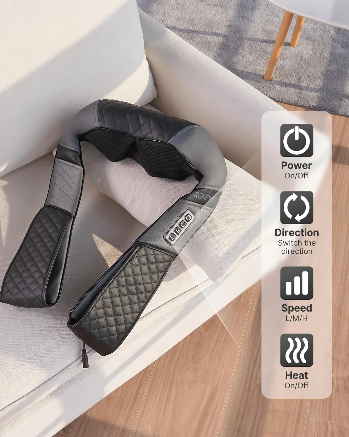 RENPHO Back Neck Massager with Heat Shiatsu Shoulder Deep Tissue Kneading Pain Relief Home Office