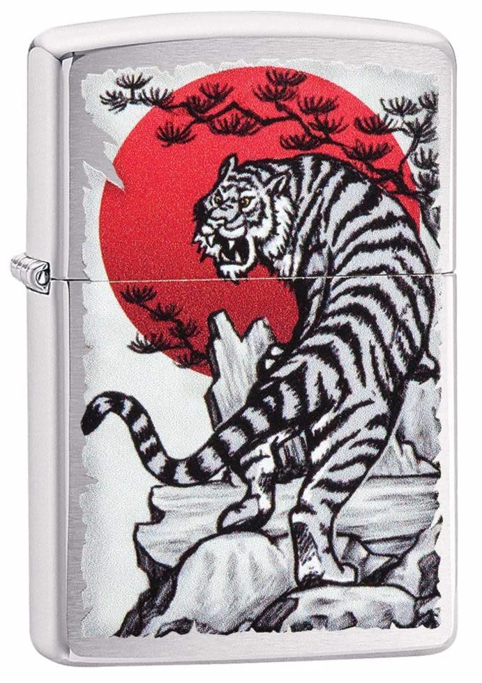 Zippo Zapalniczka Sztormowa Azjatycki Tygrys Szczotkowany Chrom Wielokrotnego Użytku Odporna na Wiatr