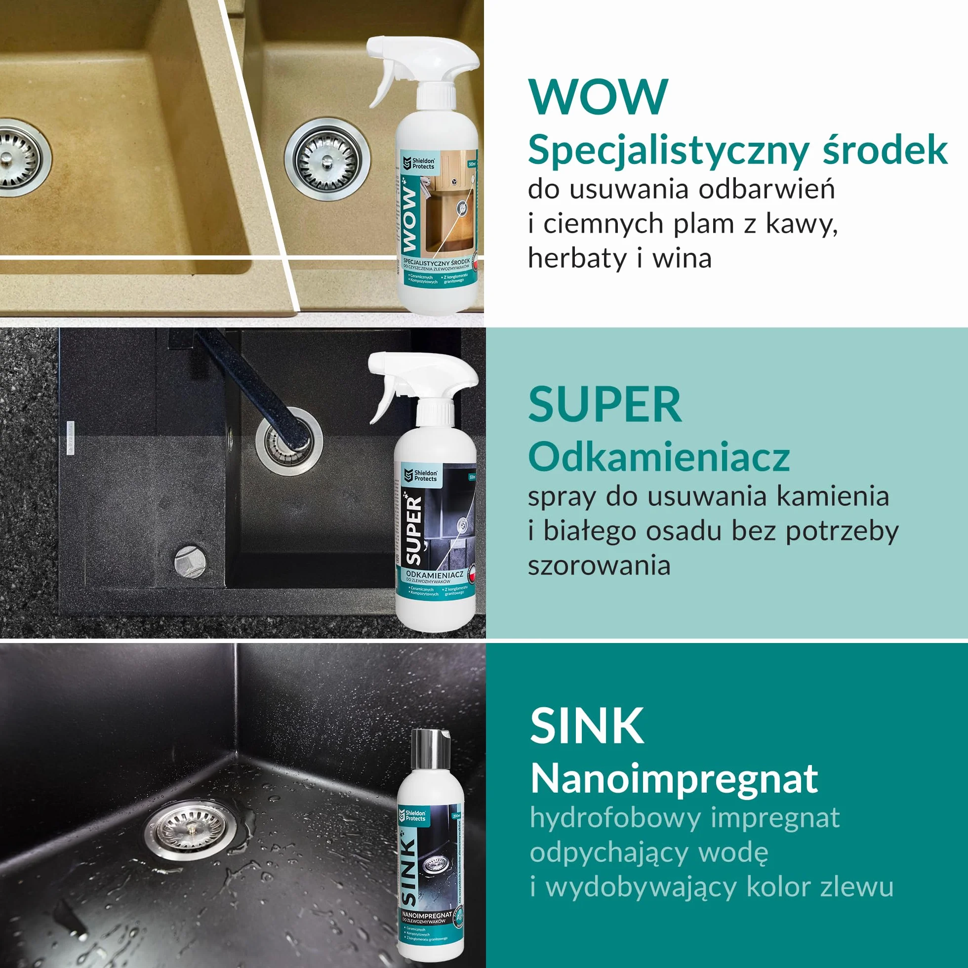 Shieldon Sink Restorer Zestaw do czyszczenia zlewu granitowego 3-etapowy system