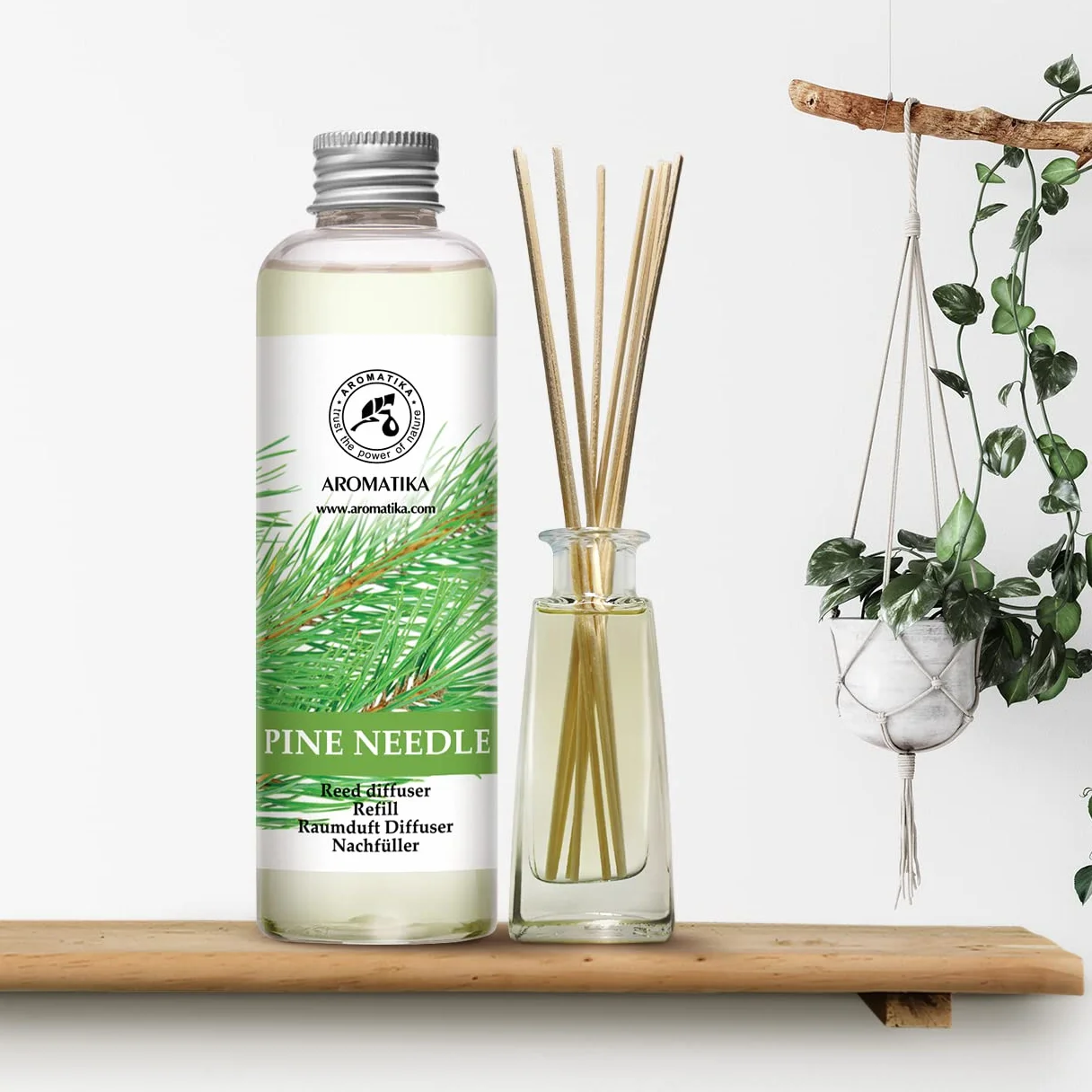 AROMATIKA Wkład do Dyfuzora Trzcinowego Sosna 200 ml Świeży i Długotrwały Zapach Dyfuzor Zapachowy z Patyczkami Olejek z Igieł Sosny Aromaterapia Dom Biuro Odświeżacz Powietrza