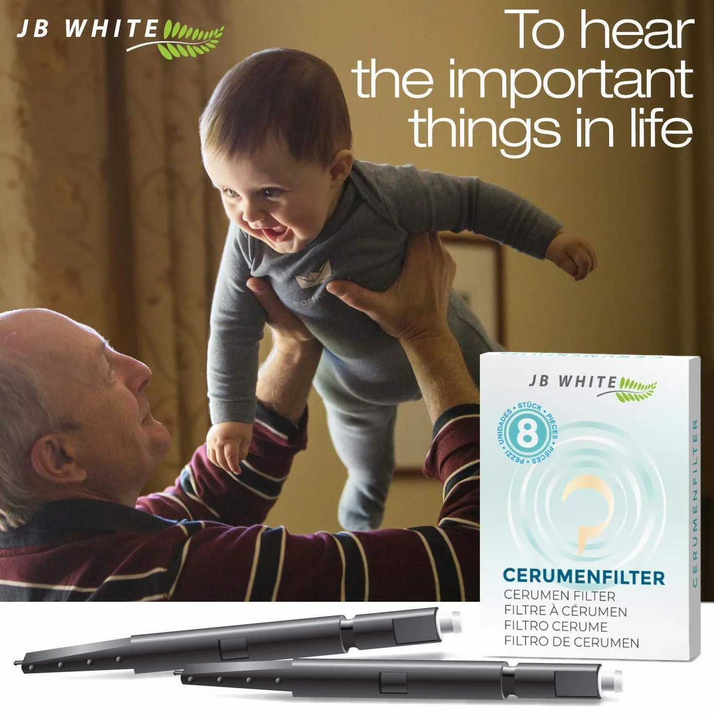 JB White 64x filtry woskowinowe do aparatów sluchowych, kompatybilne z Widex Nanocare | Oticon ProWax MiniFit | Phonak Cerustop Wax Guards | Resound (Ø 1,3 mm)