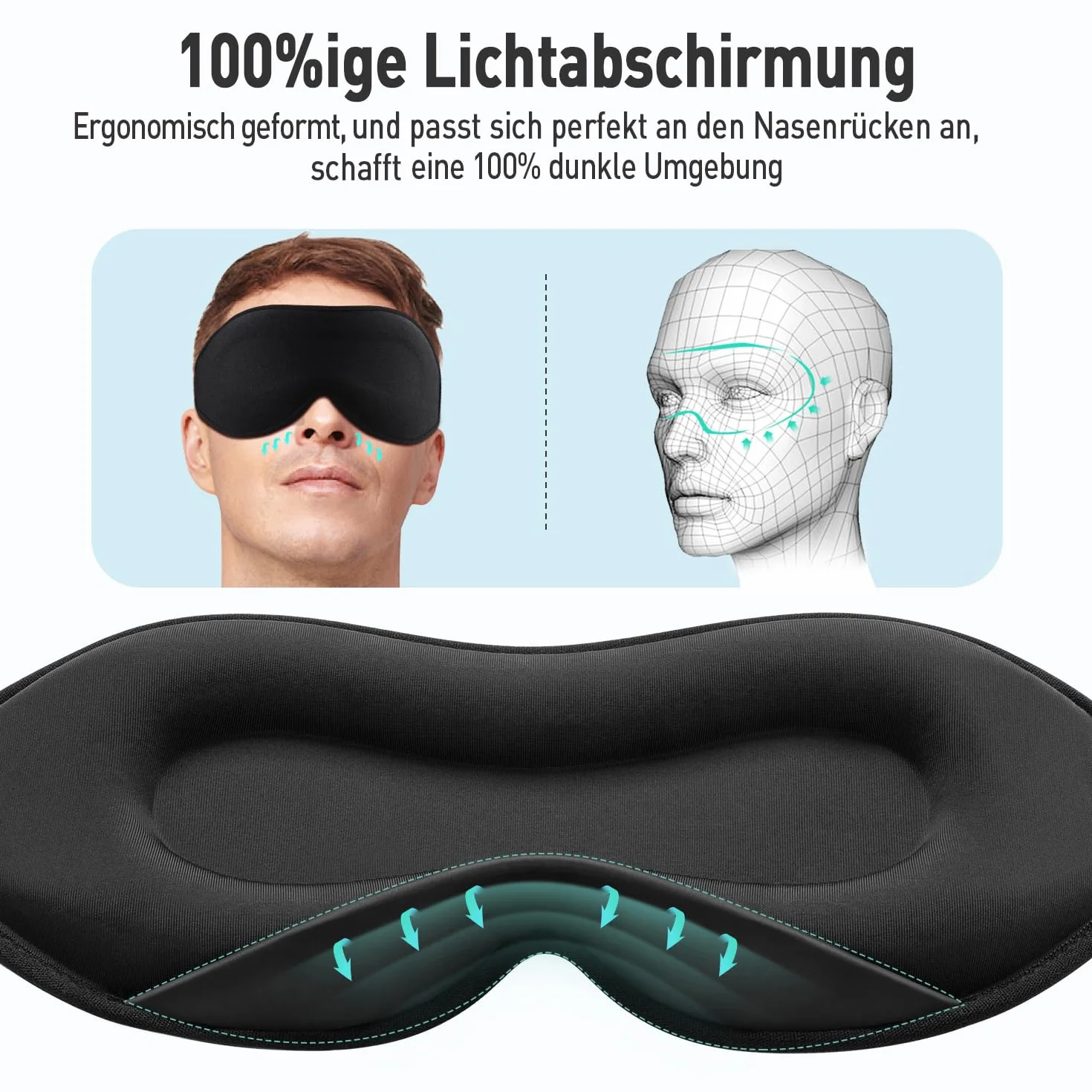 Umisleep Maska do spania dla osób śpiących na boku, 3D zagłębienia wokół oczu i regulowana gumowa tasiemka, blokująca światło i oddychająca, maska na oczy dla mężczyzn i kobiet, nadaje się do podróży
