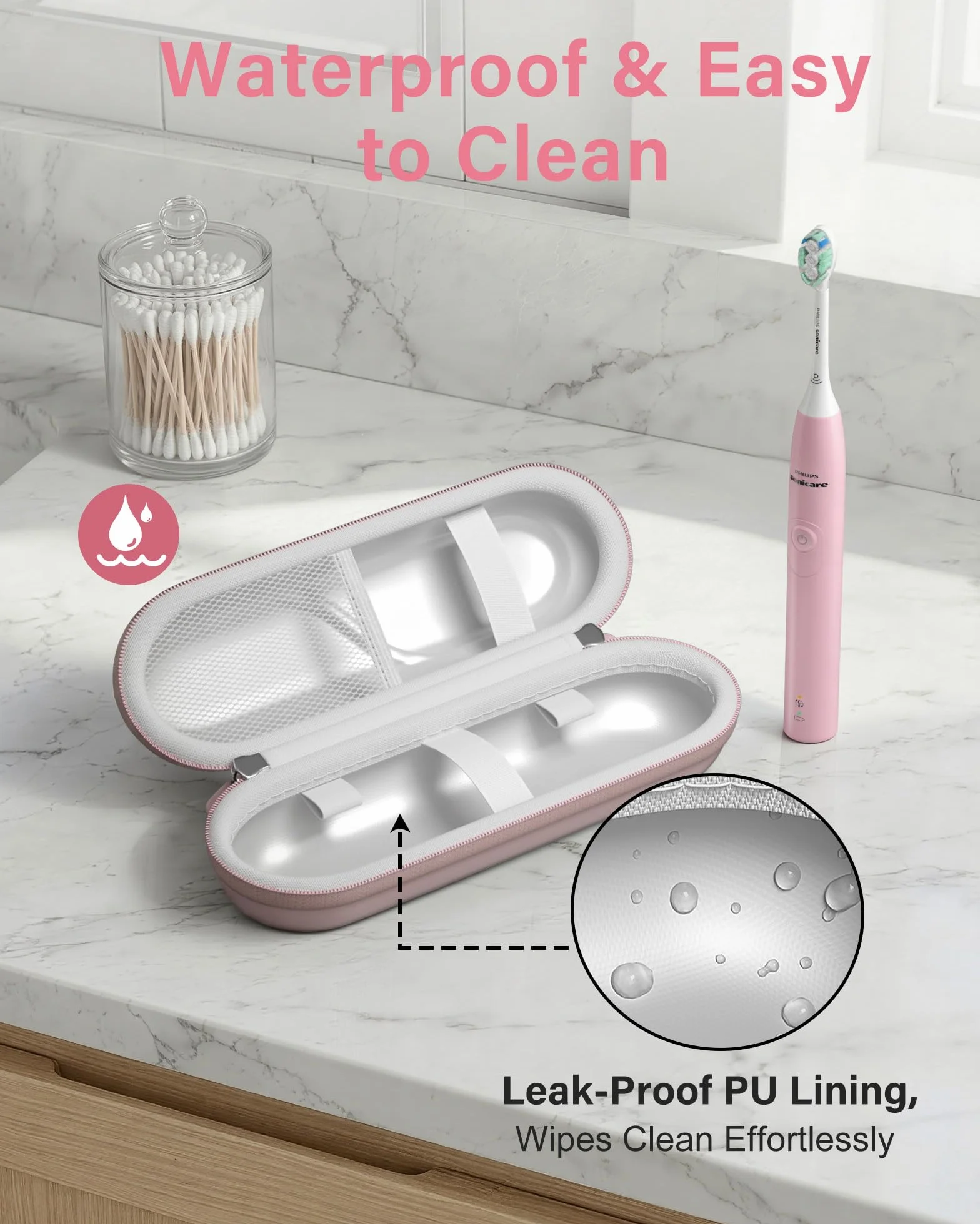 ProCase Etui na elektryczną szczoteczkę do zębów Oral-B Pro/Smartseries/iO Series/Phlips Sonicare, kompaktowy podróżny organizer ochronny na szczoteczki do zębów, pomieści akcesoria, różowe