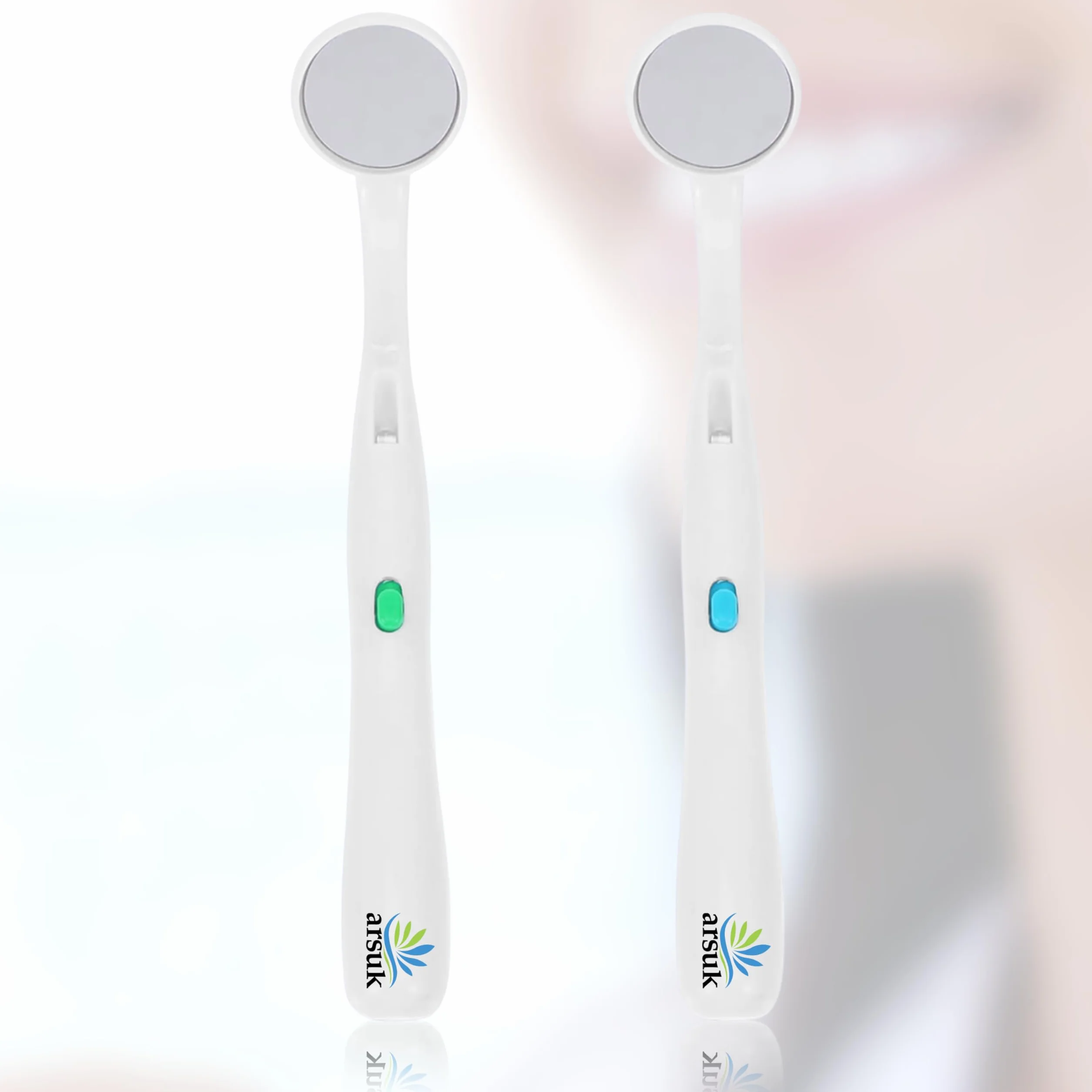 ARSUK Lusterko dentystyczne ze światłem przeciwmgielnym, lusterko dentystyczne LED do kontroli zębów, pielęgnacja jamy ustnej, 5,90 cala (15 cm) niebiesko-zielone opakowanie 2 szt.