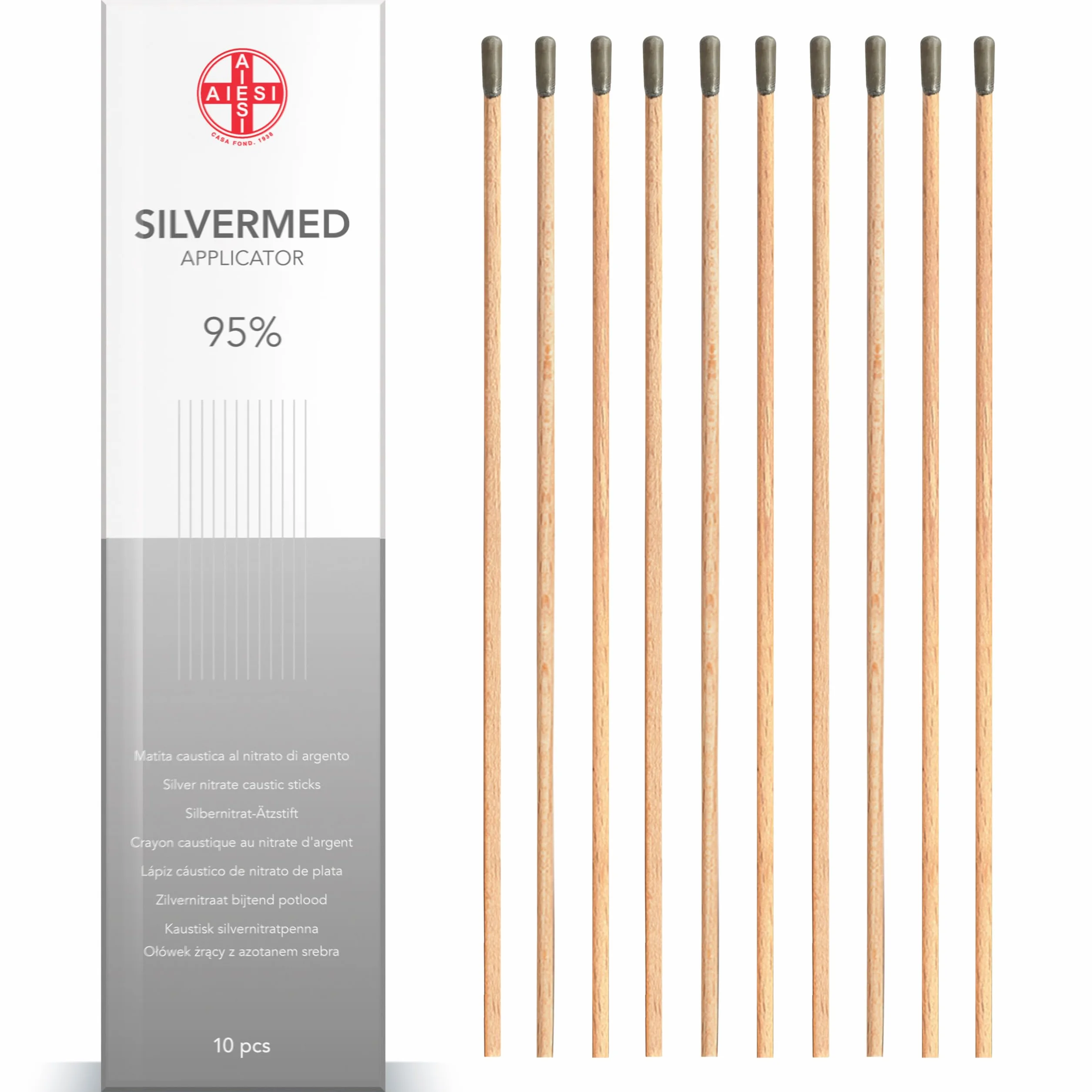 AIESI® Pałeczki z azotanu srebra 95% do leczenia brodawek i nagniotków SILVERMED 95 (Opakowanie 10 aplikatorów)