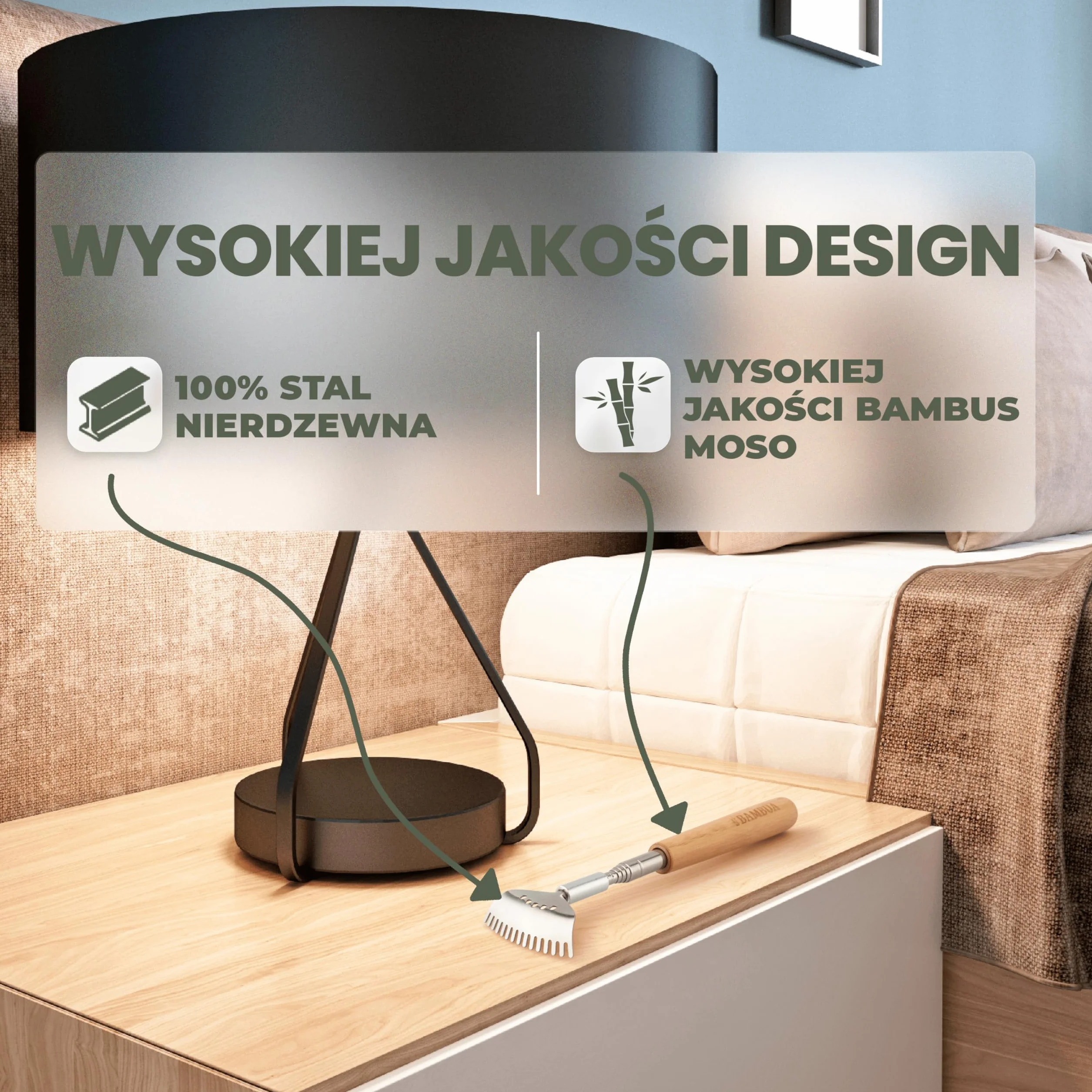 BAMBUA Zgarniacz do pleców z teleskopem - [W zestawie 5 końcówek] Uchwyt bambusowy - Dla przyjemnego uczucia drapania - Zestaw premium ze stali nierdzewnej do drapania pleców - Idealny na prezent