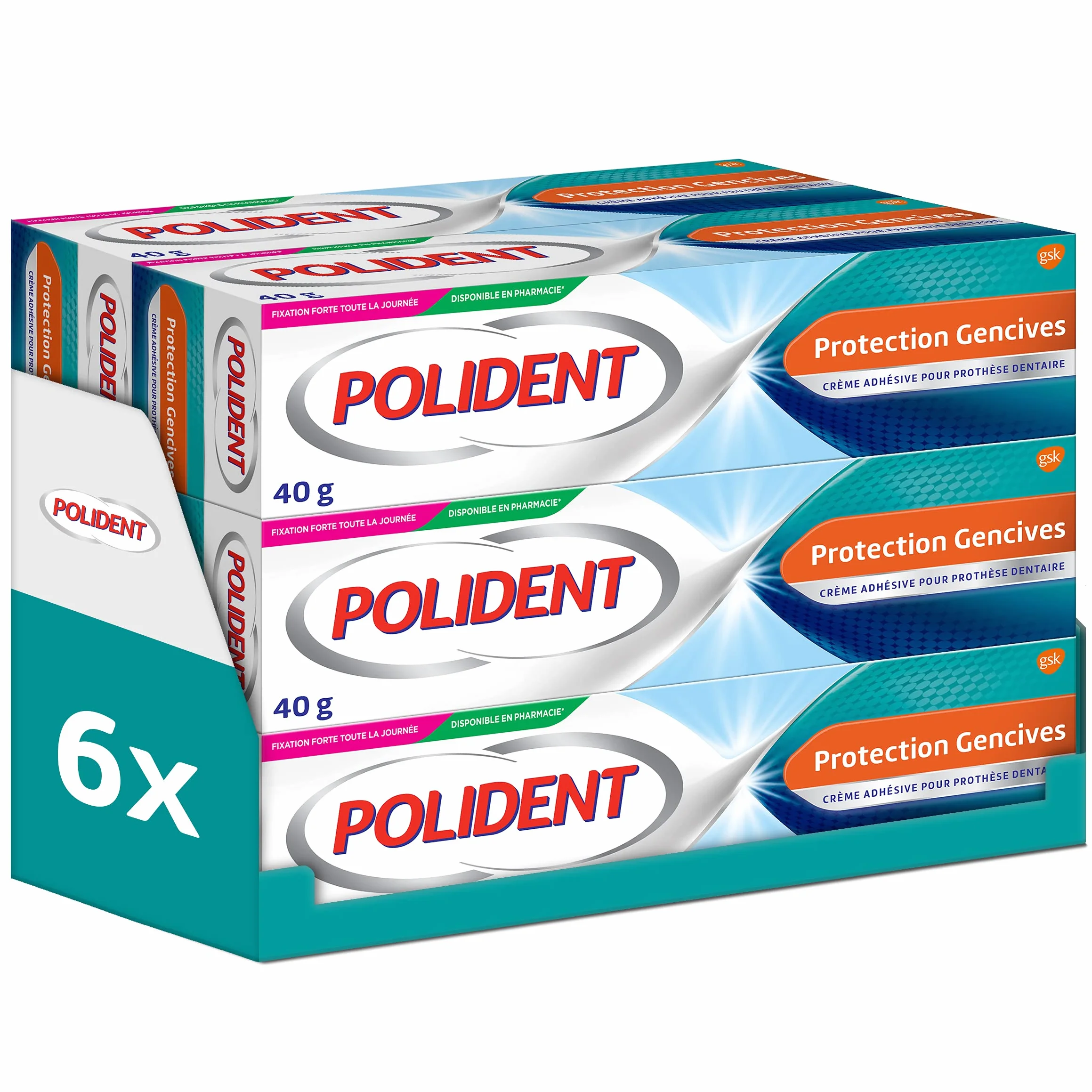 Polident 6 x 40 g ochrona dziąseł do częściowych lub pełnych protez dentystycznych, bez smaku, 6 x 40 g