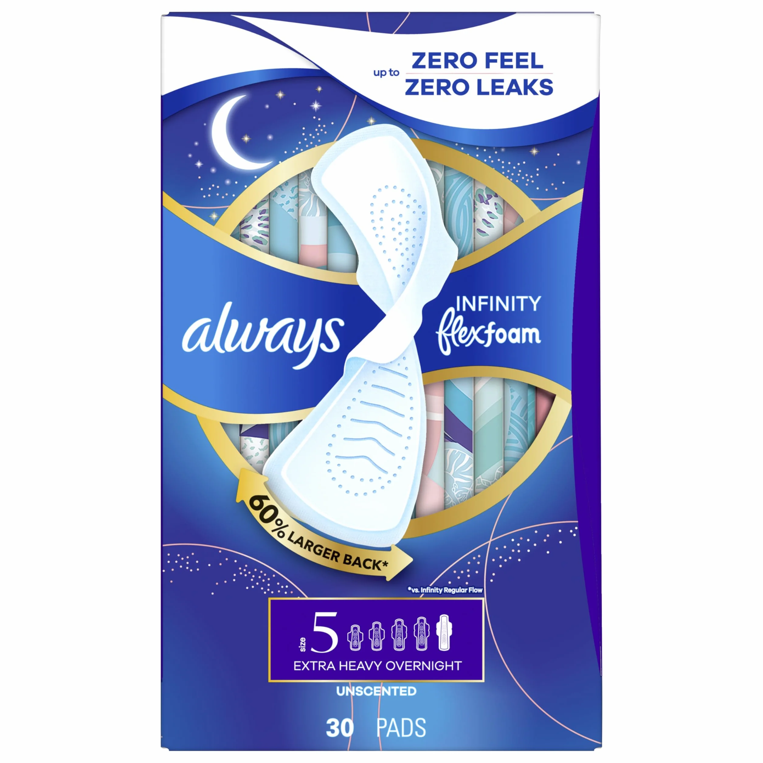 Always Infinity Kobiece wkładki rozmiar 5 bardzo ciężkie na noc ze skrzydłami bezzapachowe 30 sztuk