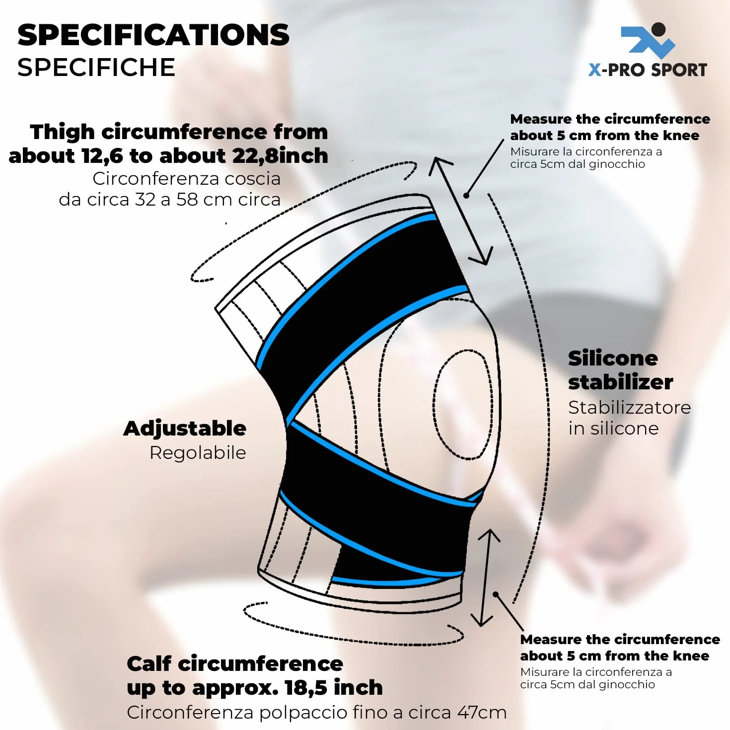 Orteza na kolano X-Pro Sport ze stabilizatorem bocznym i regulowanym stabilizatorem rzepki