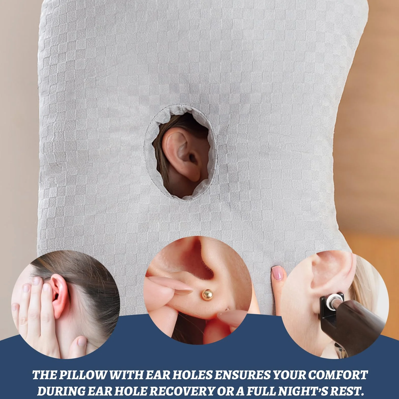 Poduszka do piercingu w kształcie pączka z otworem ergonomiczna (szara)