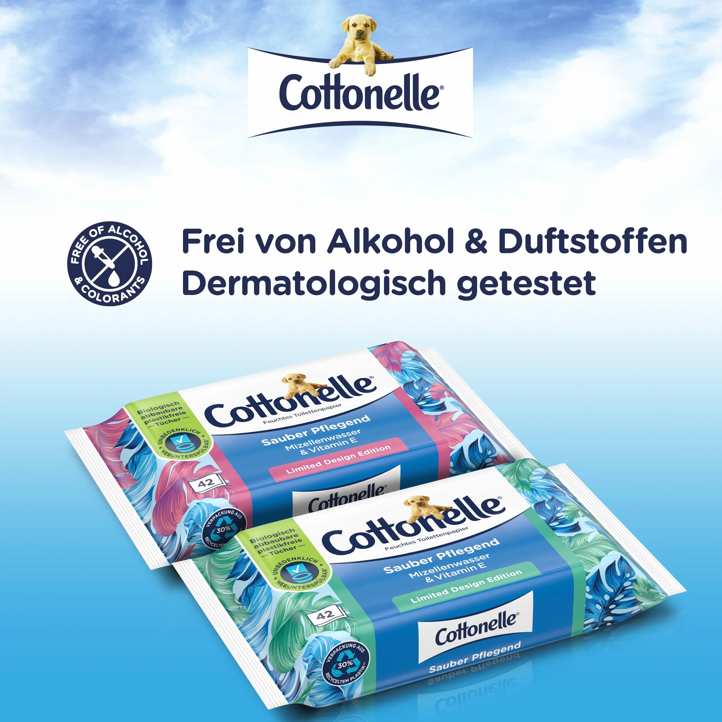 Cottonelle Wilgotny papier toaletowy, czysto pielęgnujący – woda micelarna i zapach bawełny, biodegradowalny, nie zawiera plastiku, możliwość ponownego zamknięcia, opakowanie ekonomiczne, 12 x 42