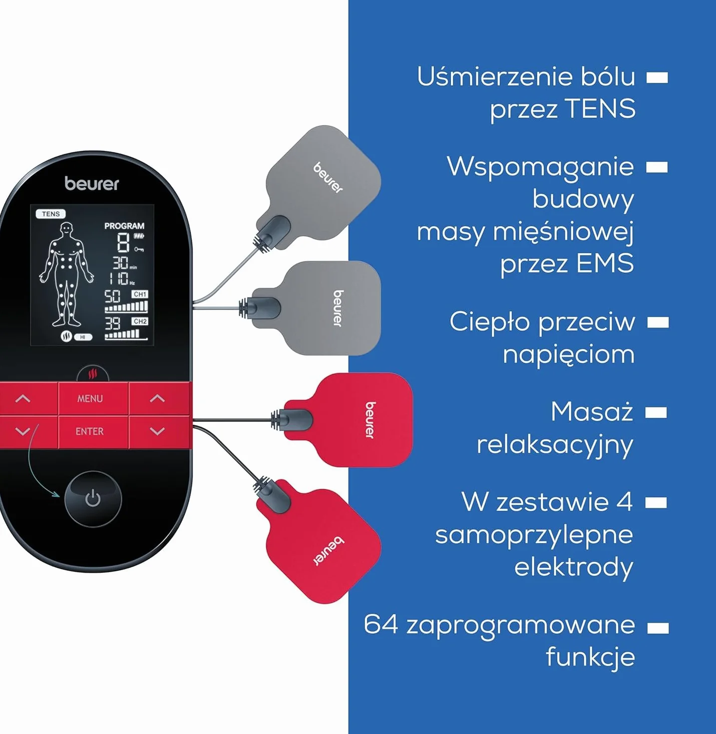 Beurer EM 59 Heat Cyfrowe urządzenie TENS/EMS 4 w 1 do stymulacji prądem