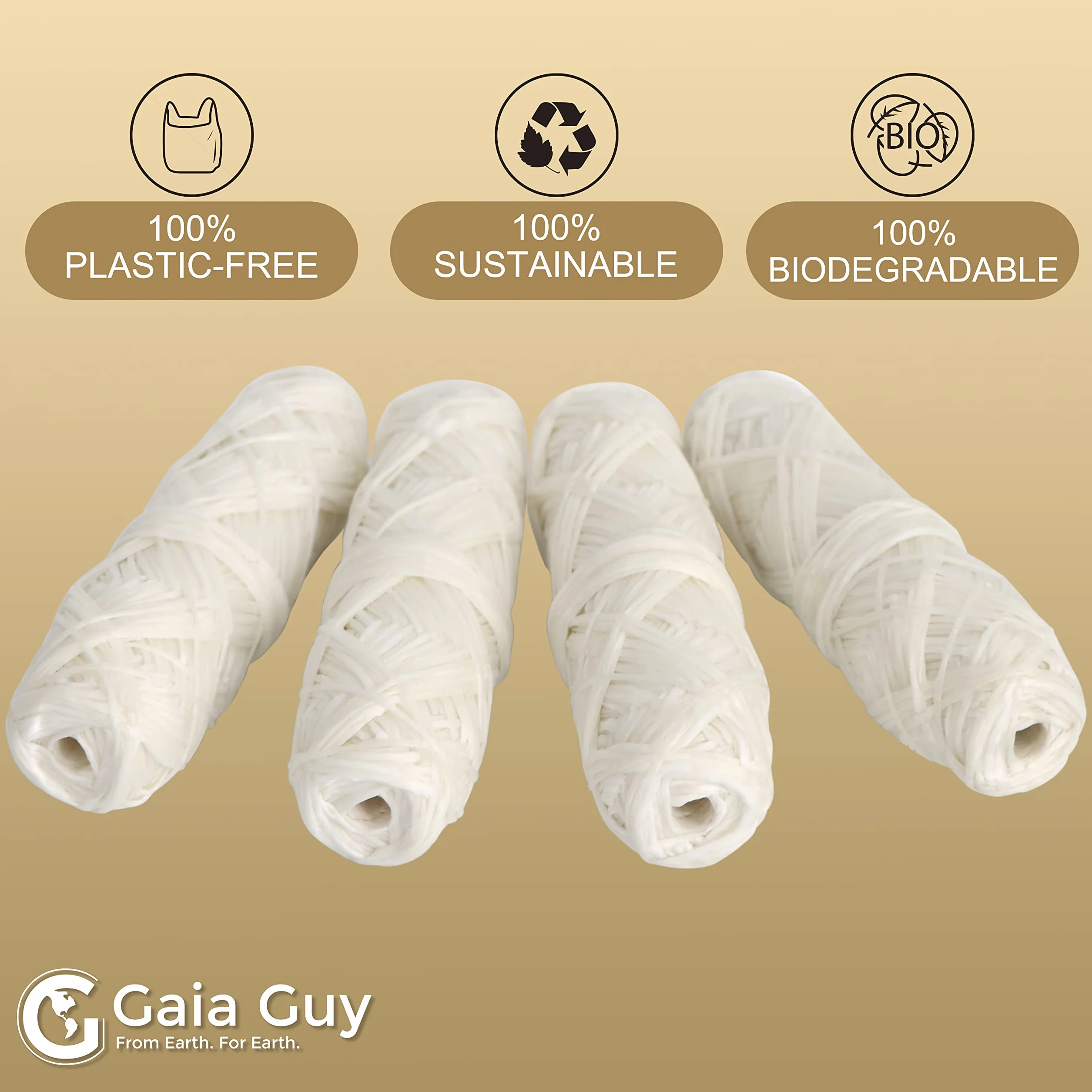 Gaia Guy Wkład do jedwabnej nici dentystycznej | Naturalny jedwab niearomatyzowany | 4 szpule x 33 jardy | Kompostowalna, zrównoważona i biodegradowalna nić jedwabna i ekologiczne opakowanie