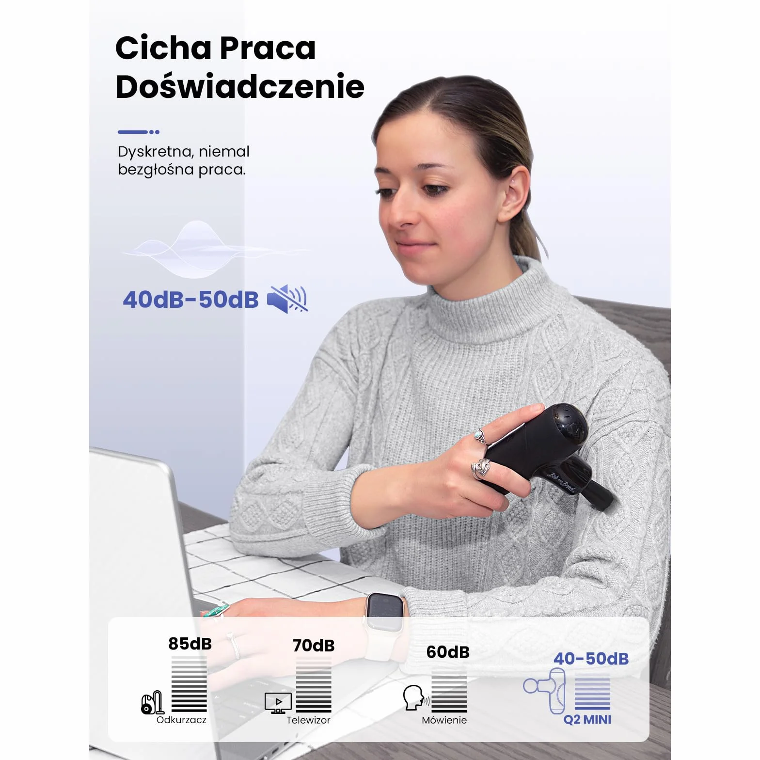 BOB AND BRAD Q2 Mini Pistolet do Masażu, Przenośny Masażer Mięśni, Cichy Silnik Bezszczotkowy, Szybkie Ładowanie USB-C, Czarny