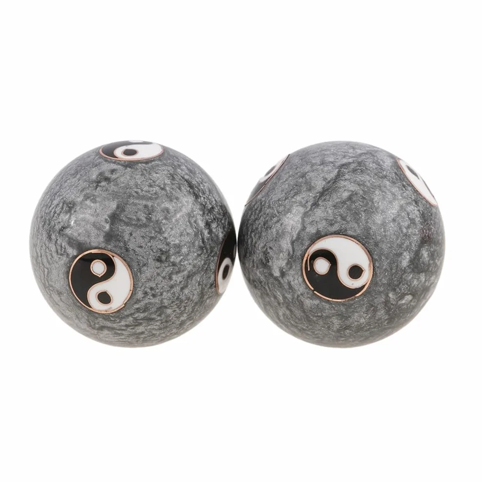 lachineuse - Zestaw kulek Qi Gong Yin Yang - Chińska emaliowana kula antystresowa 40 mm - Kulki zdrowia - Zen Relaks Pudełko upominkowe - Azjatycka Japonia Chiny - Kolor czerwony i szary