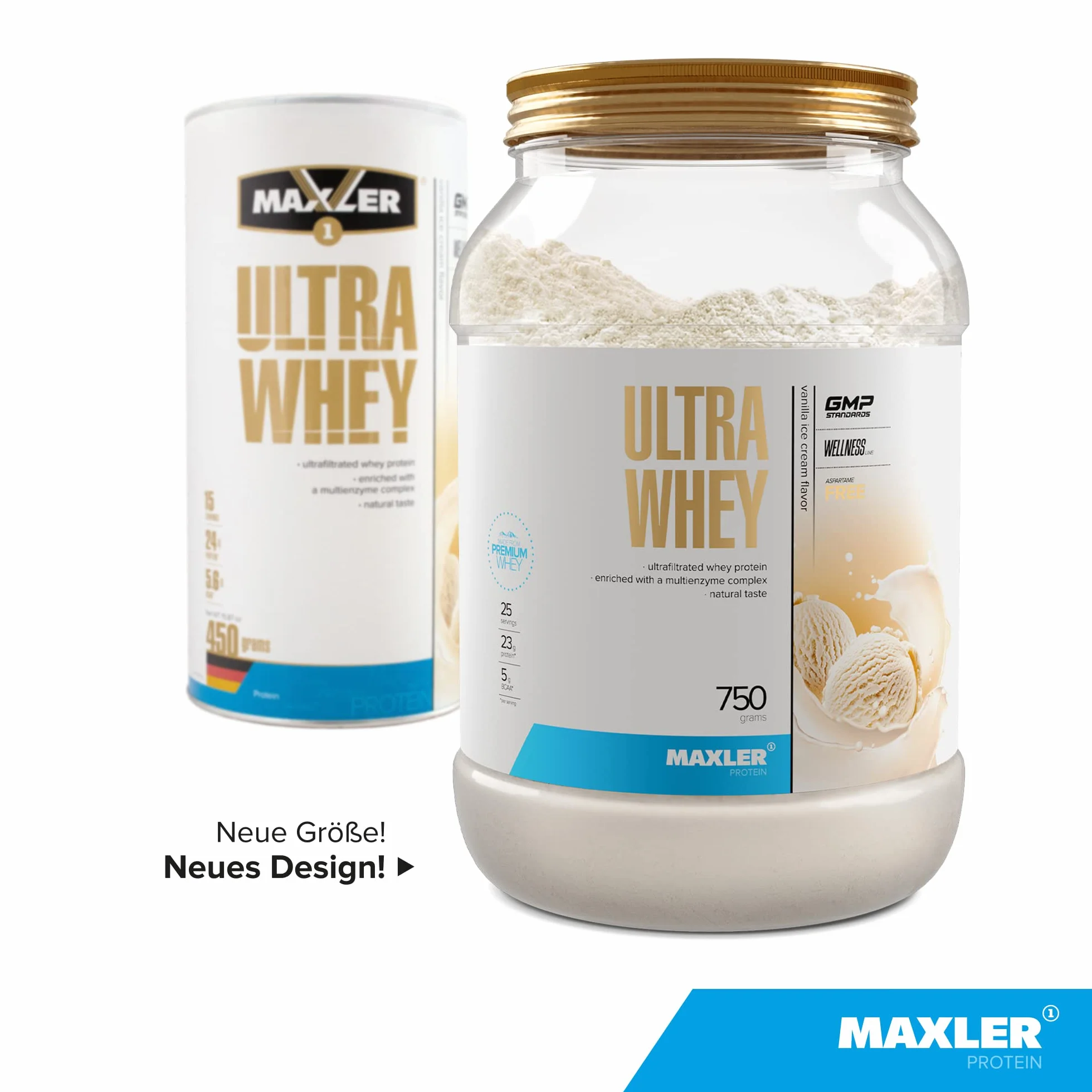 Maxler Ultra Whey Protein 23g białka porcja Pure Whey Protein Powder Koncentrat Izolat Hydrolizat BCAA Lody waniliowe 750g