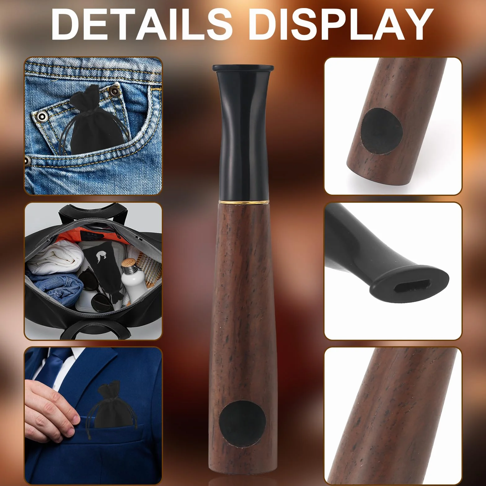 Zestaw fajek drewnianych z filtrem z węgla aktywnego 10 x 8 mm, 10 filtrów ze stali nierdzewnej, gwizdek do tytoniu z akcesoriami do palenia, drewniany gwizdek, wykonany ręcznie do palenia