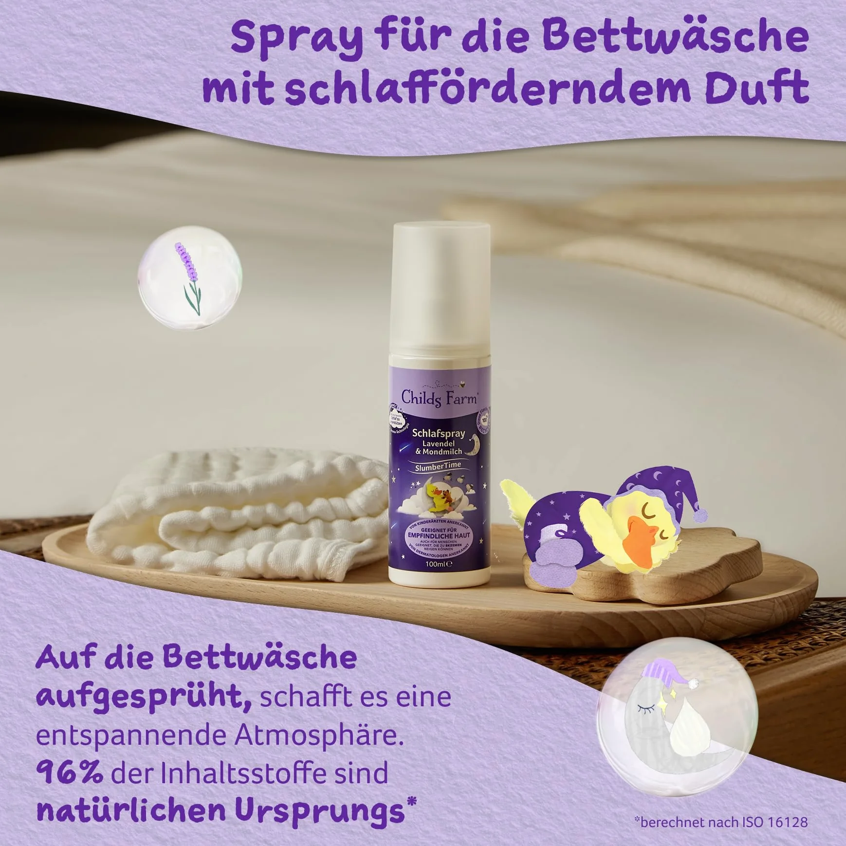 Childs Farm SlumberTime spray do spania, lawenda i mleczko księżycowe, 100 ml, wspomagający sen, relaksujący i uspokajający dla dzieci od 6 miesiąca życia i starszych.