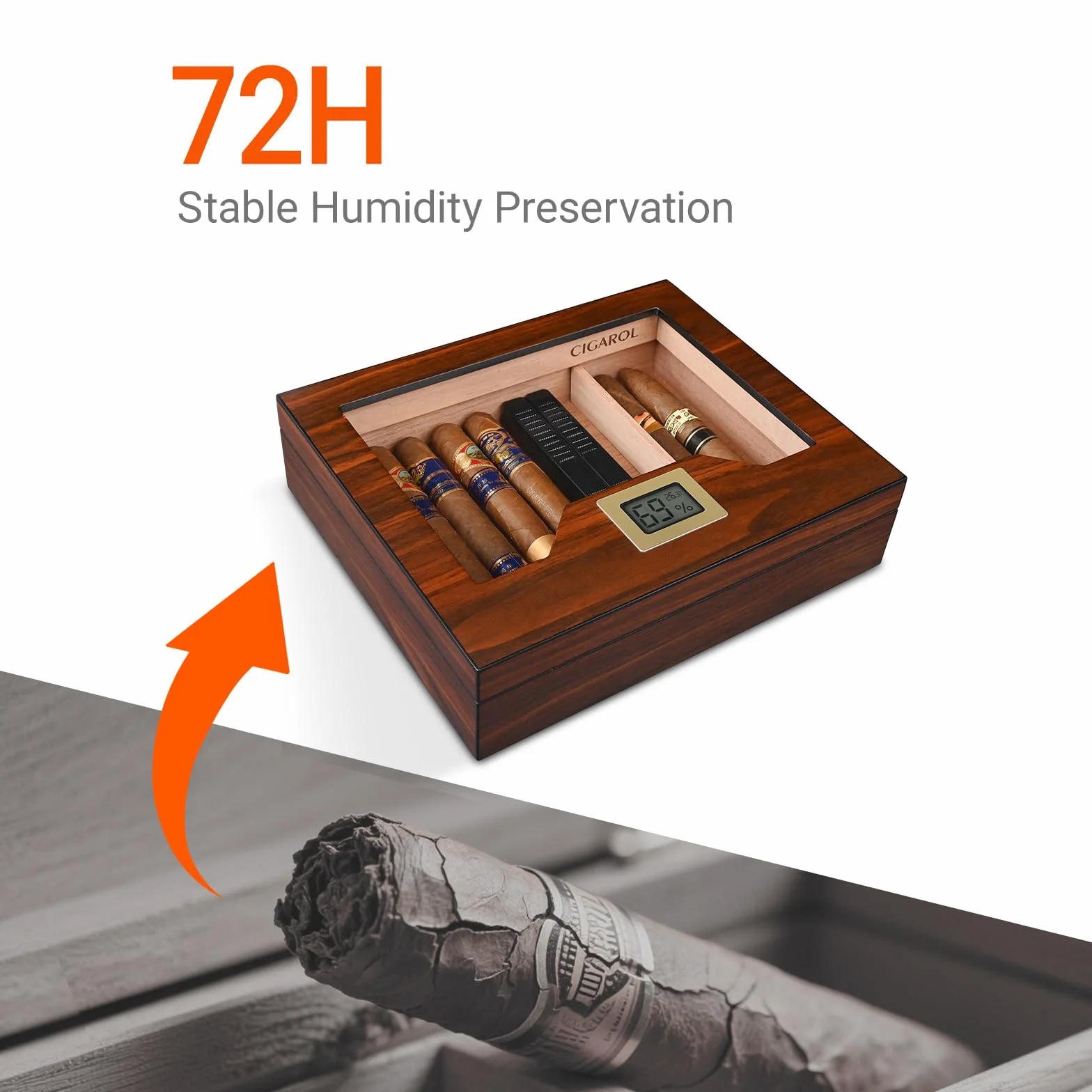 Humidor, ręcznie wykonane humidory, cygara, etui na cygara z nawilżaczem i higrometrem, na ok. 25-35 cygar, świetny prezent dla mężczyzn (bez cygar)