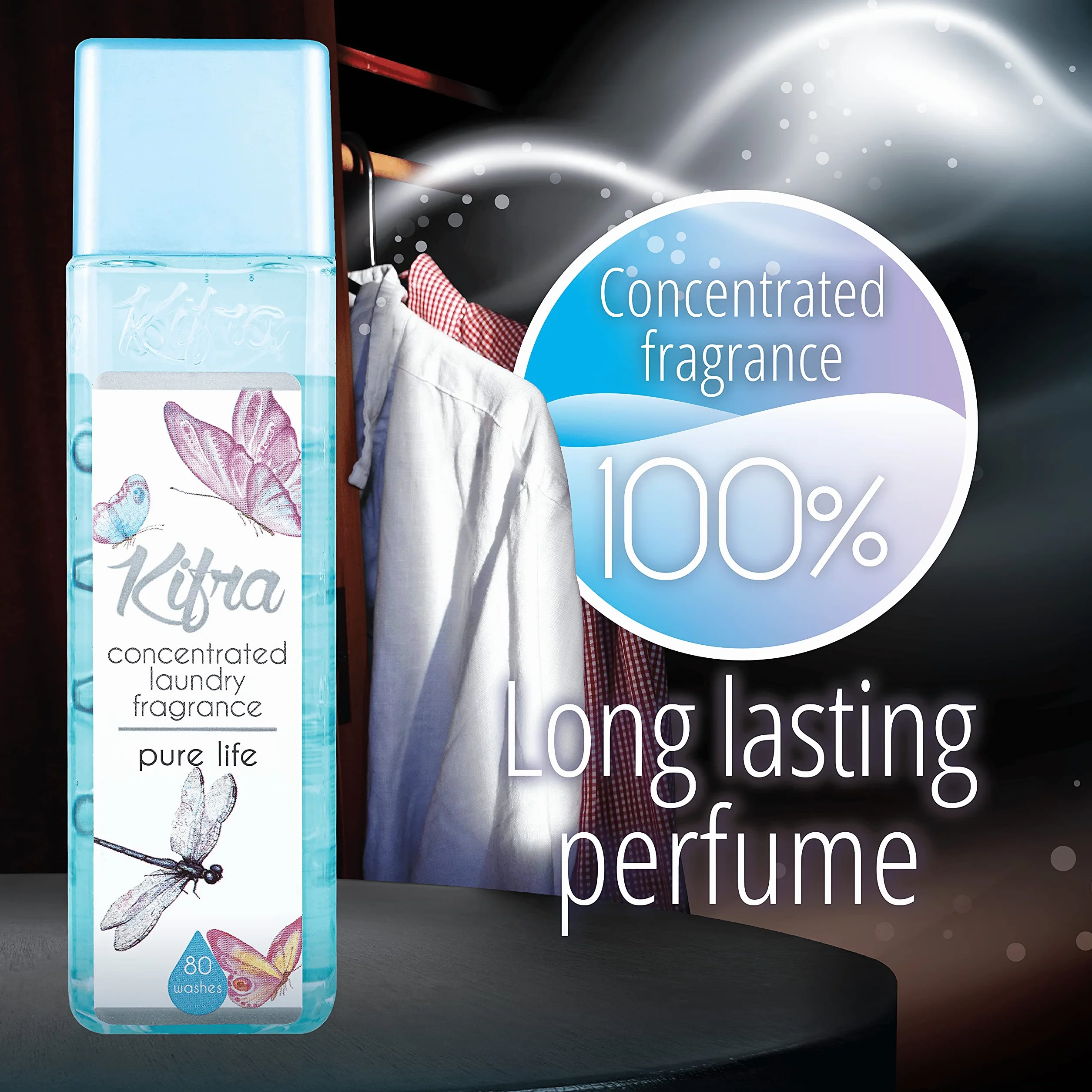 Kifra Pure Life skoncentrowane perfumy do prania, płyn, 200 ml, 80 cykli prania, długotrwały zapach do prania