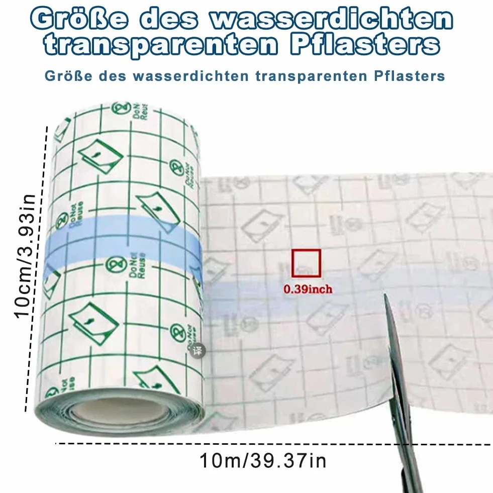 Aohcae Wodoszczelna, przezroczysta folia do ochrony nowego tatuażu, plaster, wodoodporna folia do tatuażu, 10 cm x 10 m, plaster pod prysznic, wodoodporny, chroni rany