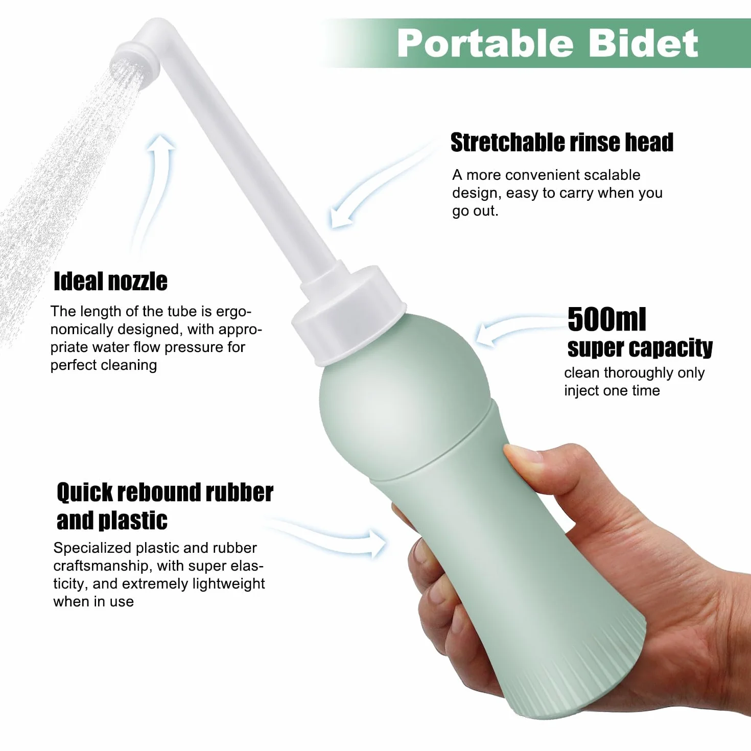 Prysznic 500 ml z etui podróżnym, wysuwany, przenośny bidet do podróży i domu – zastępuje wilgotne chusteczki, oszczędza papier toaletowy, higieniczny prysznic intymny Podusche dla kobiet w połogu