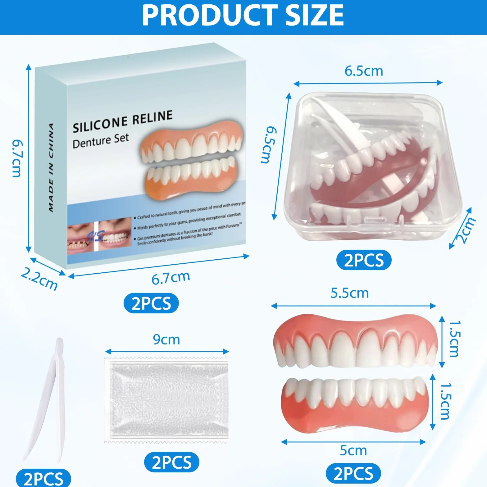 2 sztuki protez zębowych do nakładania Naturalne i przyjemne w noszeniu Veneers Silicone Reline Zestaw protez dla mężczyzn i kobiet Nadaje się do uzyskania pewnego siebie uśmiechu