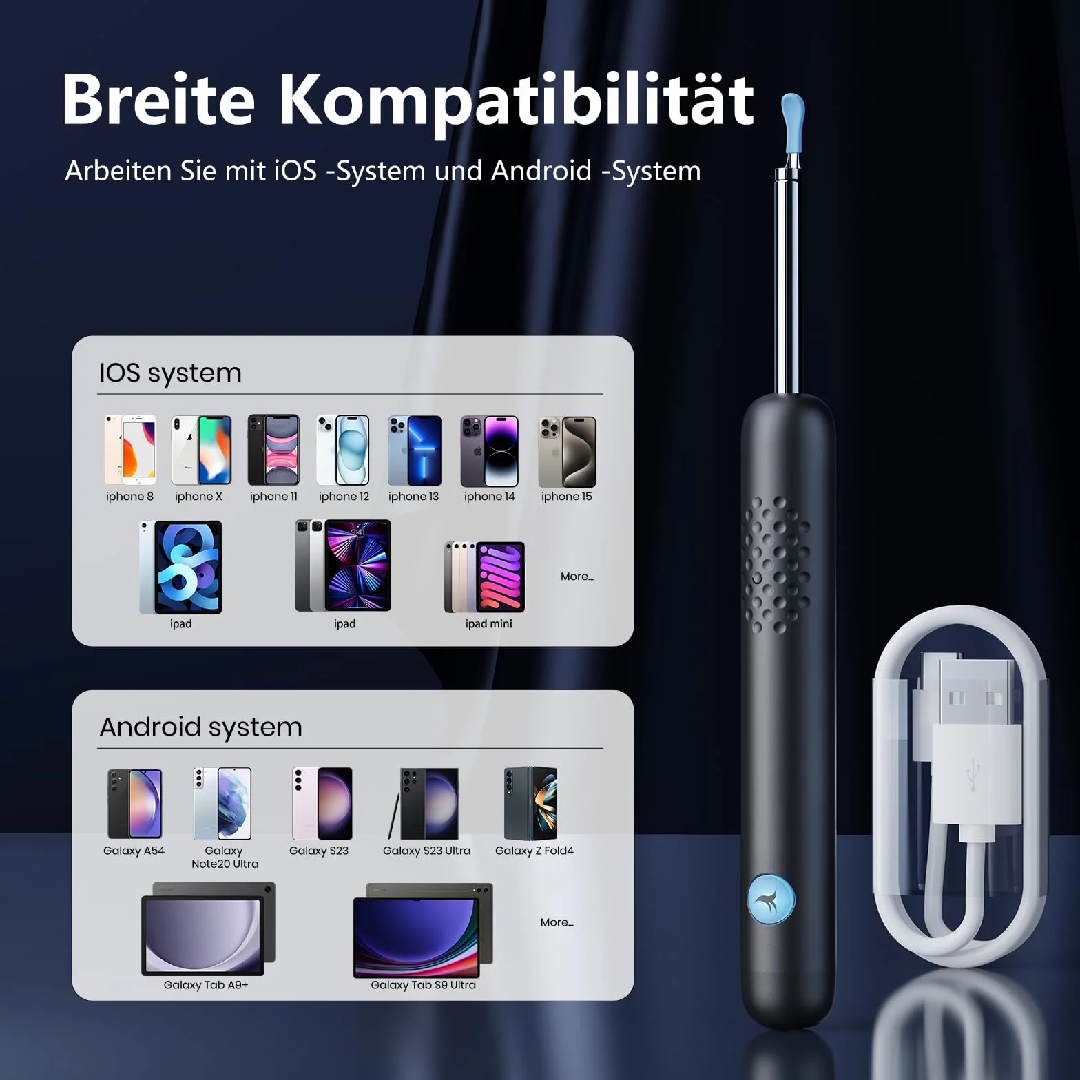 Otoskop: Otoscope do usuwania woskowiny z 1080P HD Camara, wodoodporne ucho otoskopu IP67, kamera otoskopowa 360 ° z diodami LED 6 dla dorosłych, dzieci i zwierząt, Kompatybilny z iPad, iOS, Android