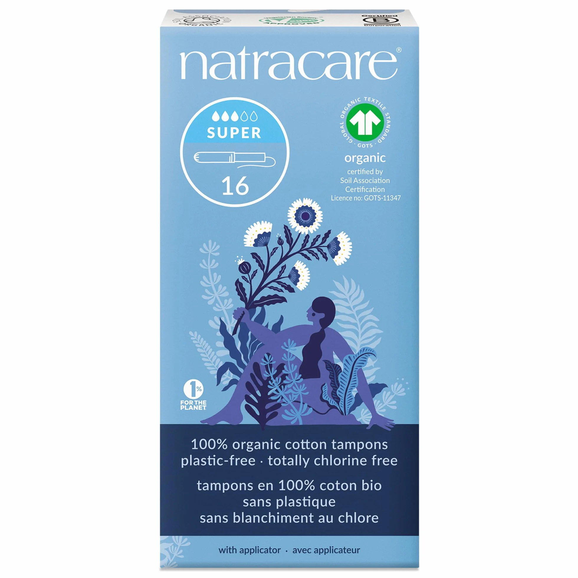 Natracare Tampony z aplikatorem bawełny organicznej Super 16 sztuk