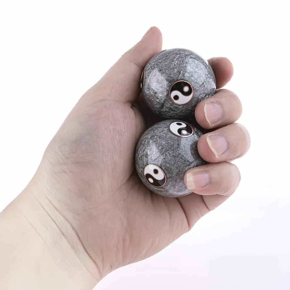 lachineuse - Zestaw kulek Qi Gong Yin Yang - Chińska emaliowana kula antystresowa 40 mm - Kulki zdrowia - Zen Relaks Pudełko upominkowe - Azjatycka Japonia Chiny - Kolor czerwony i szary