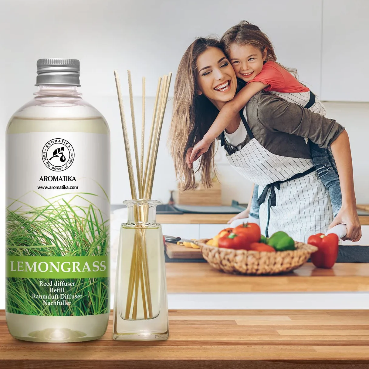 Wkład do Dyfuzora Trzcinowego Trawa Cytrynowa 500 ml - Dyfuzor Zapachowy z Patyczkami - Dyfuzor Pokojowy z Olejkiem Lemon Grass - Zapach do Domu - Dyfuzory Trzcinowe - Dyfuzory do Aromaterapii