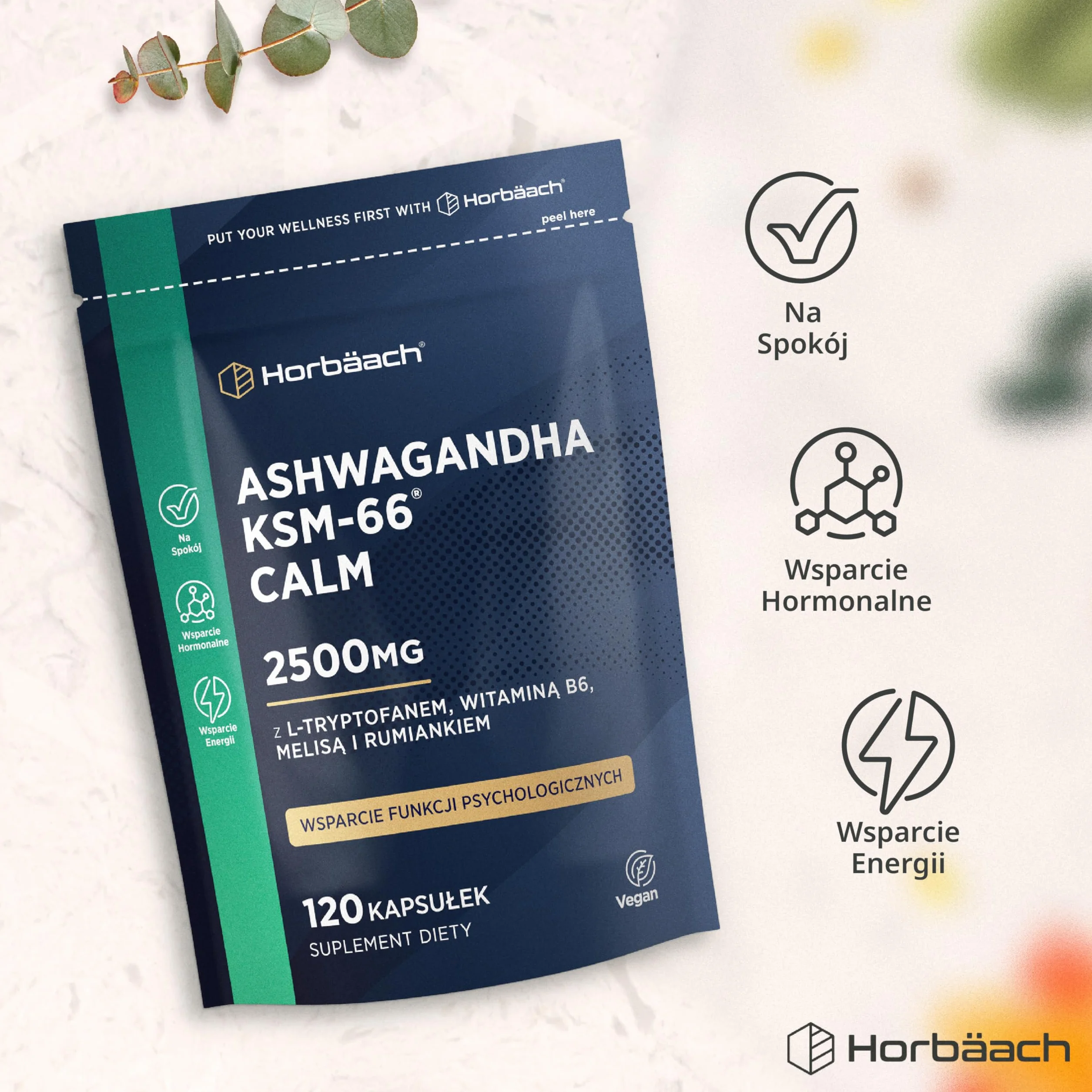 Ashwagandha KSM-66® 5000mg z Dodatkiem Aminokwasów oraz Witamin z Grupy B (B1, B2, B3, B6 i B12) | Formuła Wspierająca Spokój dla Kobiet i Mężczyzn | 60 Wegańskich Kapsułek | marki Horbaach