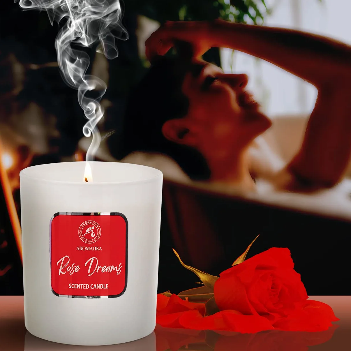 Scented Candle Rose Dreams - Essential Oil Aromatherapy Candle - Soywax Candle - Up to 45 Hours Burn Time - Glass Candle Gift - Luxury Soy Wax Candle for Home Scented - Home Scented Candles