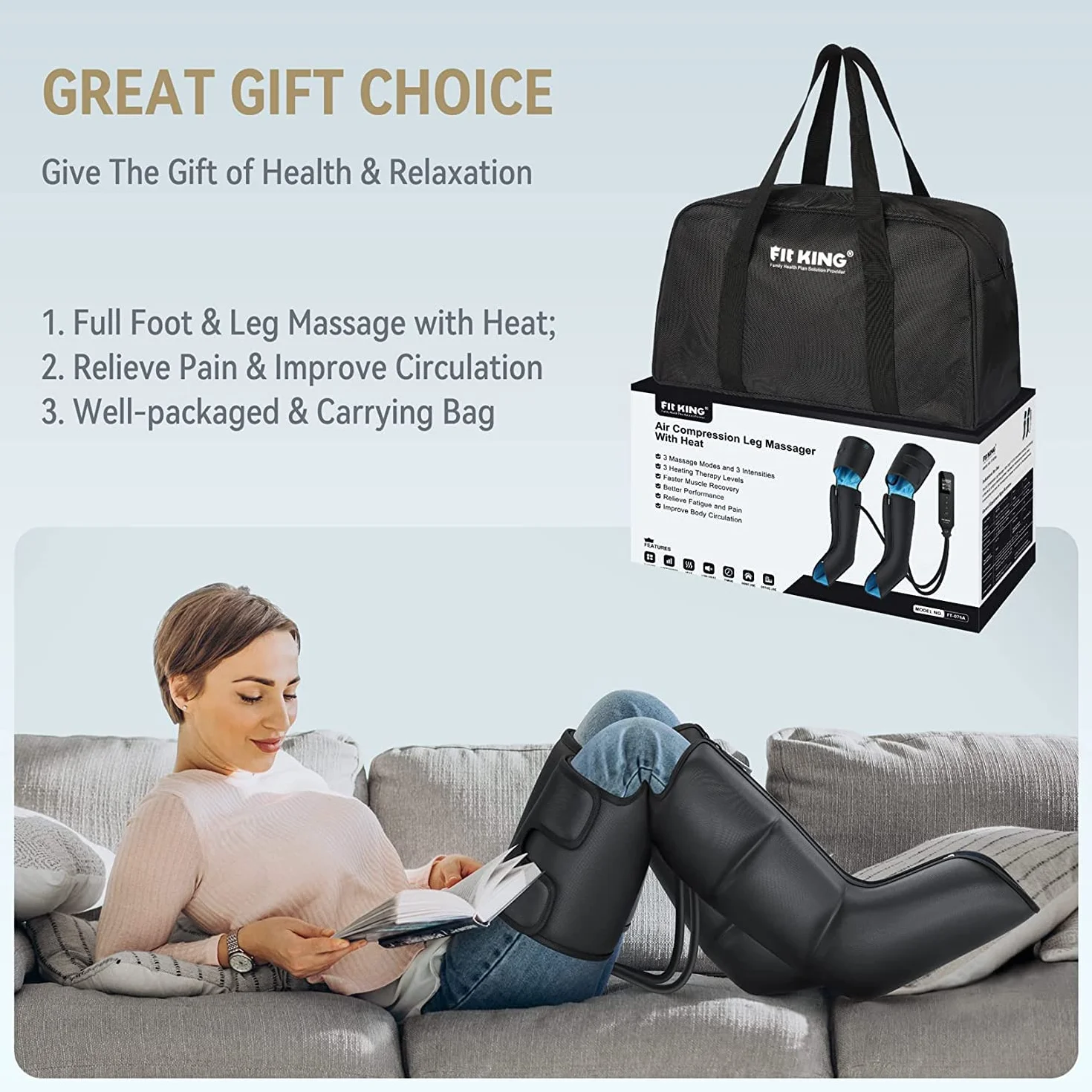 FIT KING Masażery nóg do bólu i krążenia buty kompresyjne z ciepłem, masażer nóg do opuchniętych nóg, obrzęków, łagodzenie bólu RLS, regeneracja po ciężkim treningu