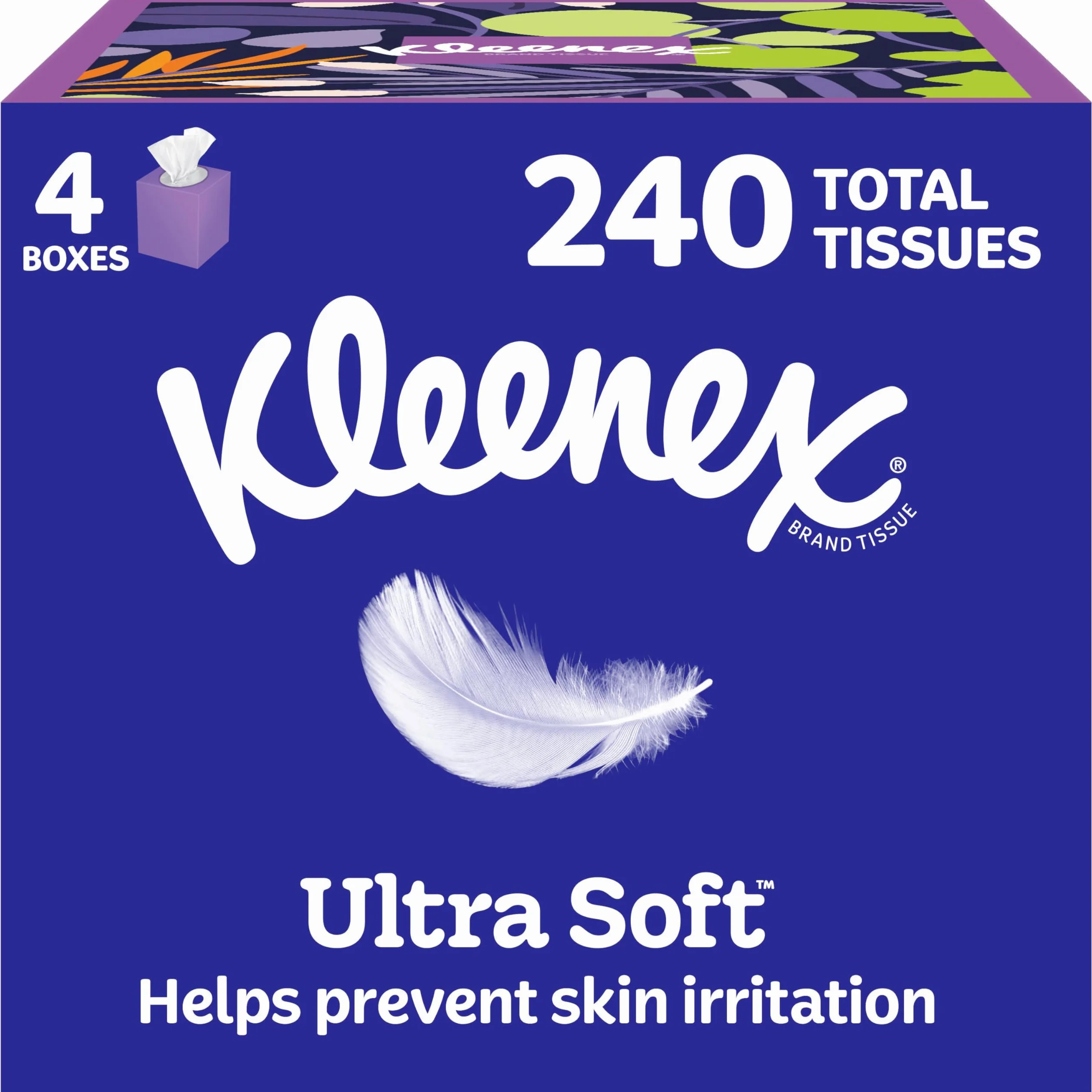 Kleenex Ultra Soft Facial Tissues, 4 Cube Boxes, 60 Tissues per Box, 3-Ply (240 Total Tissues)