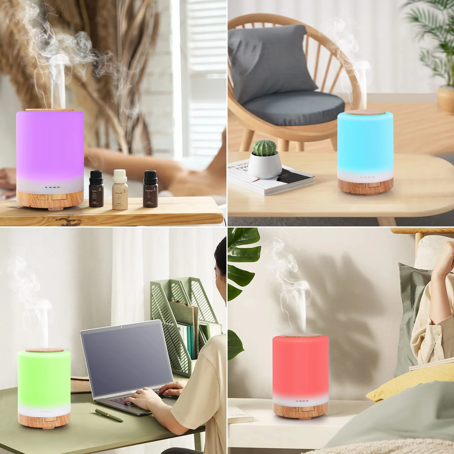 WD&CD Ultradźwiękowy dyfuzor zapachowy, 300 ml, nawilżacz powietrza, aromaterapia, dyfuzor olejków zapachowych z 7 kolorami LED, do domu, biura lub jogi – lekki rysunek słojów drewna