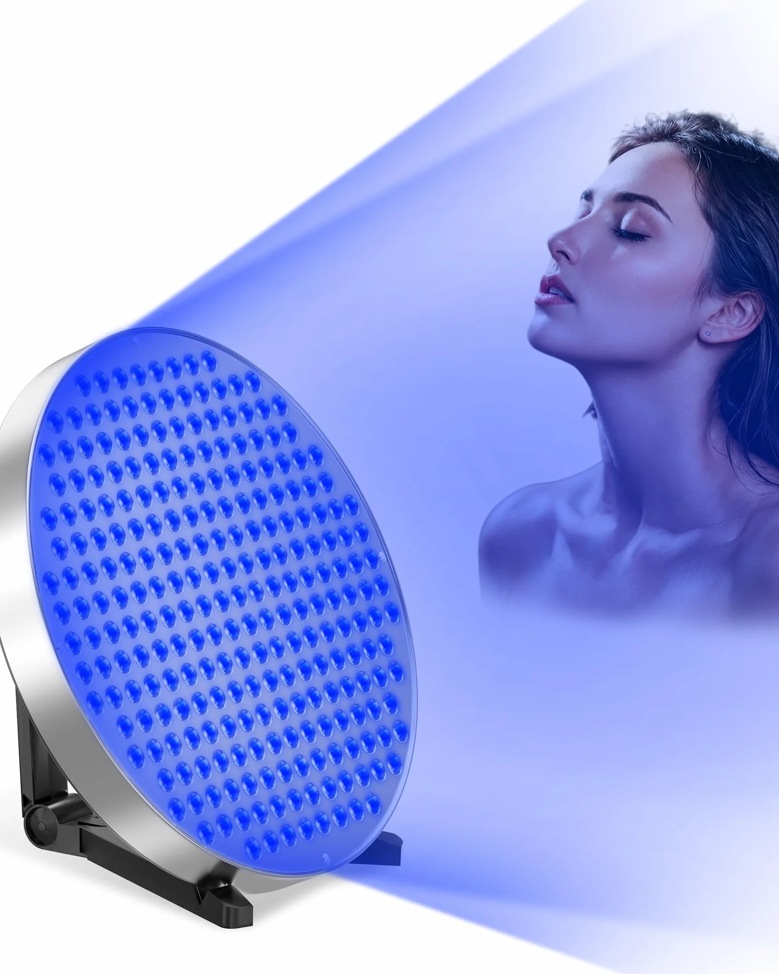 Solarium do domu, 460 NM, przenośna, okrągła lampa do opalania z 250 diodami LED, 50 W, regulowany stojak i haczyki do zawieszenia, opalarka twarzy, solarium do domu