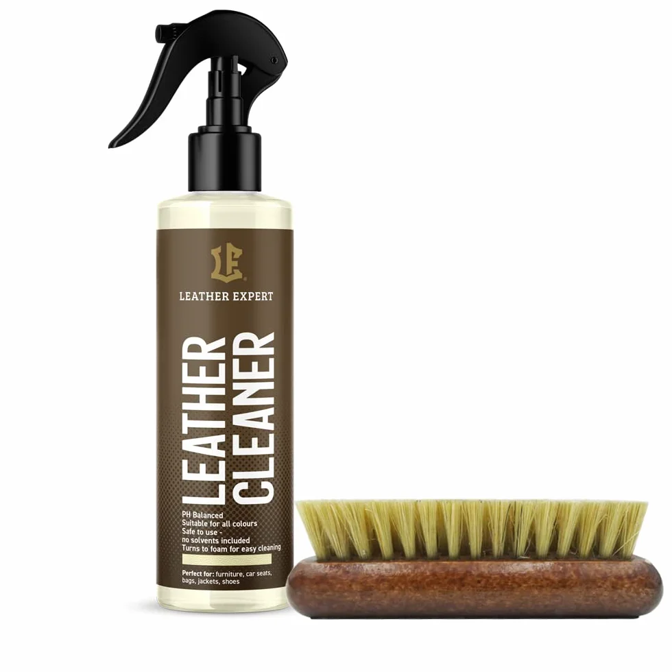 Leather Expert Leather Cleaner 250 ml + Leather Care 250 ml Zestaw do pielęgnacji mebli - Pielęgnacja imitacji skóry ze szczotką, gąbką i ściereczką z mikrofibry