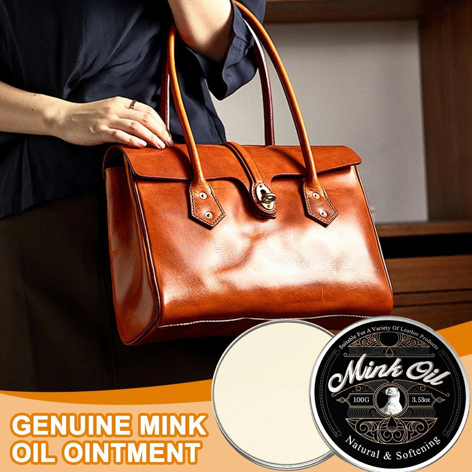 Mink Oil for Leather Care - All-Natural Moisturizing Paste 100g for Boots, Shoes, Bags