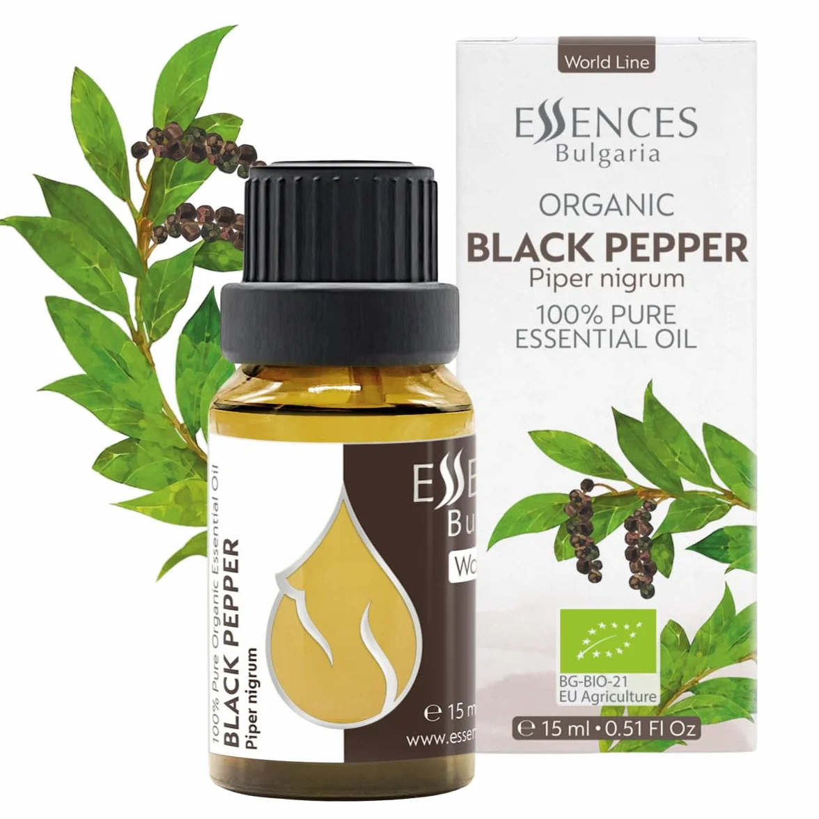 Essences Bułgaria Organiczny Olejek Eteryczny z Czarnego Pieprzu 15 ml | Piper nigrum | 100% Czysty i Naturalny | Nierozcieńczony | Klasa Terapeutyczna| Aromaterapia | Kosmetyki | Bez okrucieństwa
