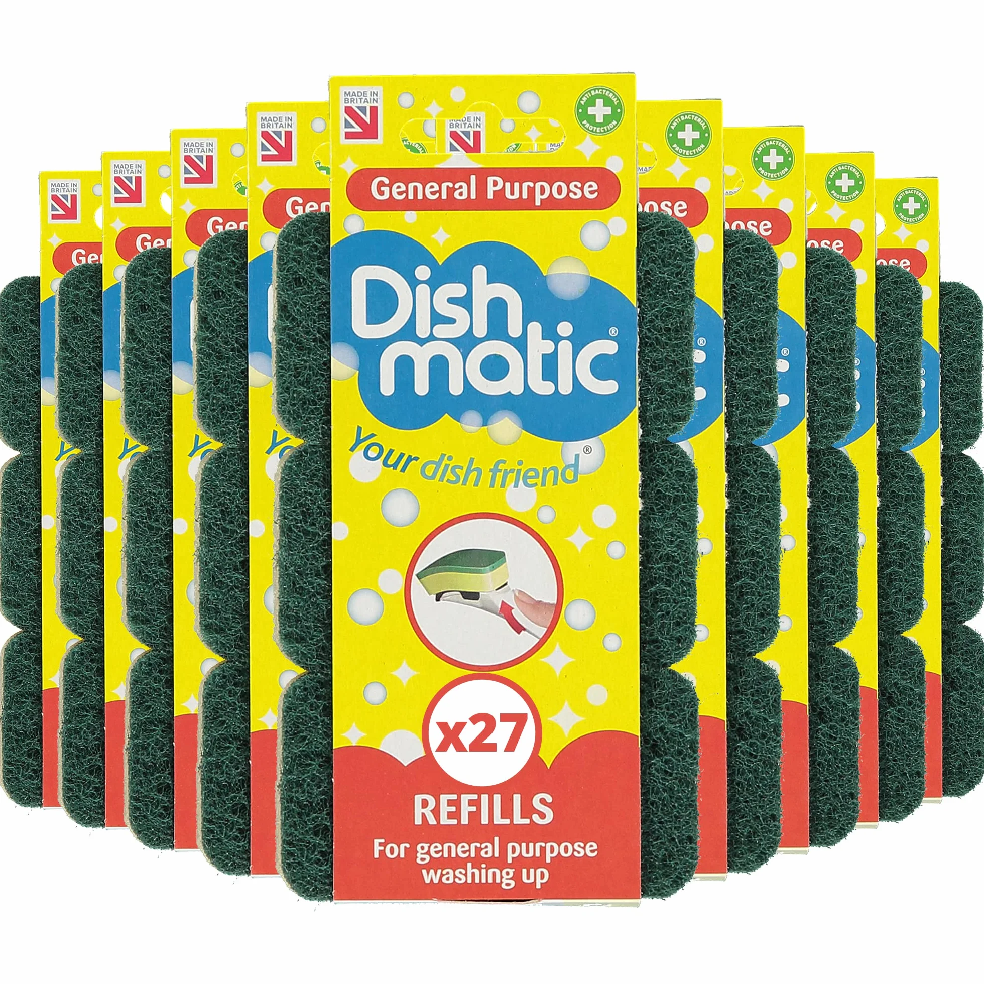 Dishmatic Zielone głowice do mycia naczyń ogólnego przeznaczenia, zestaw 3 x 9 szt. – wkłady do uchwytów do mycia naczyń kuchennych