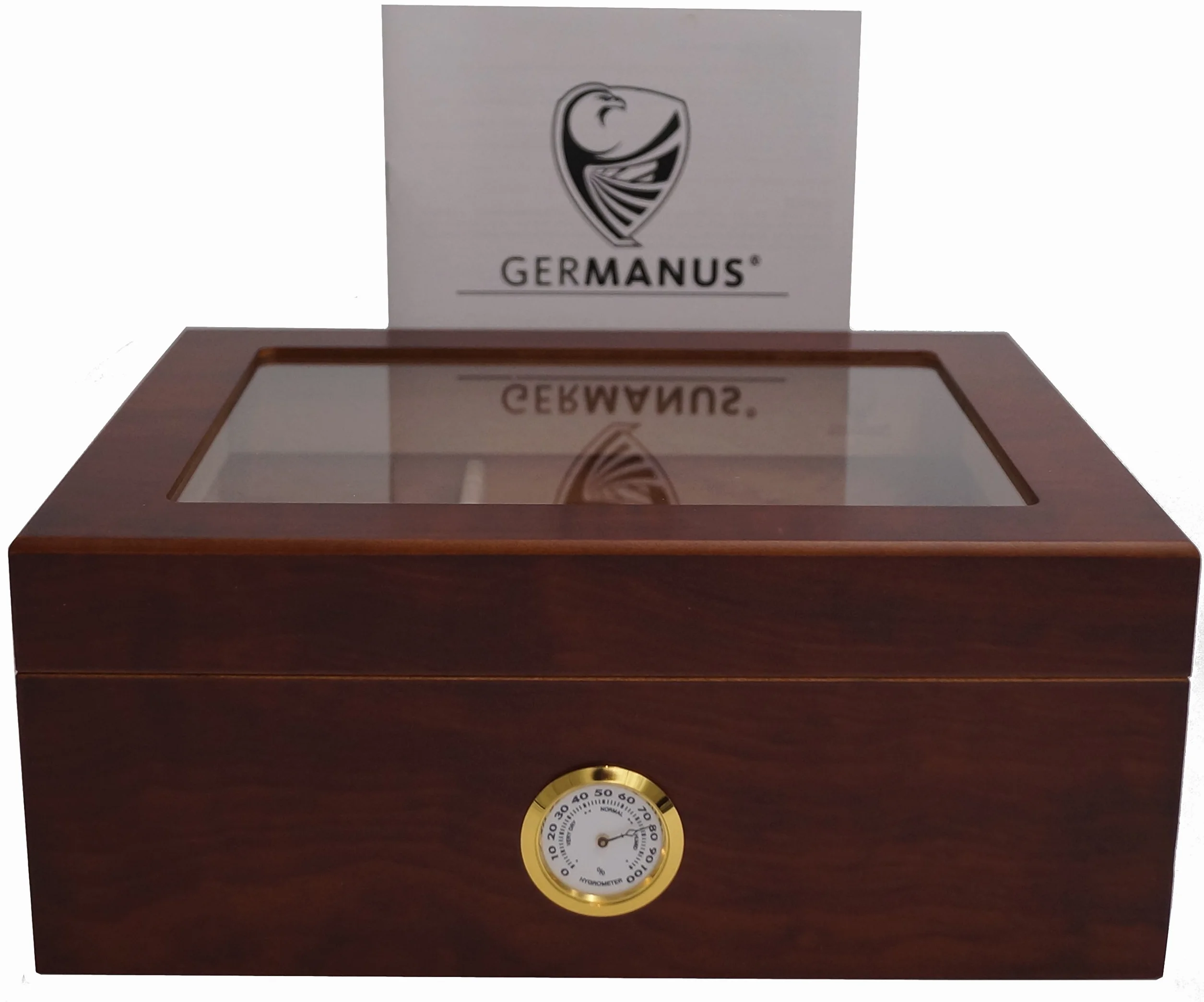 GERMANUS Cigar Humidor klasyczne biurko na ok. 50 cygar, brązowe, z higrometrem i nawilżaczem oraz instrukcją GERMANUS