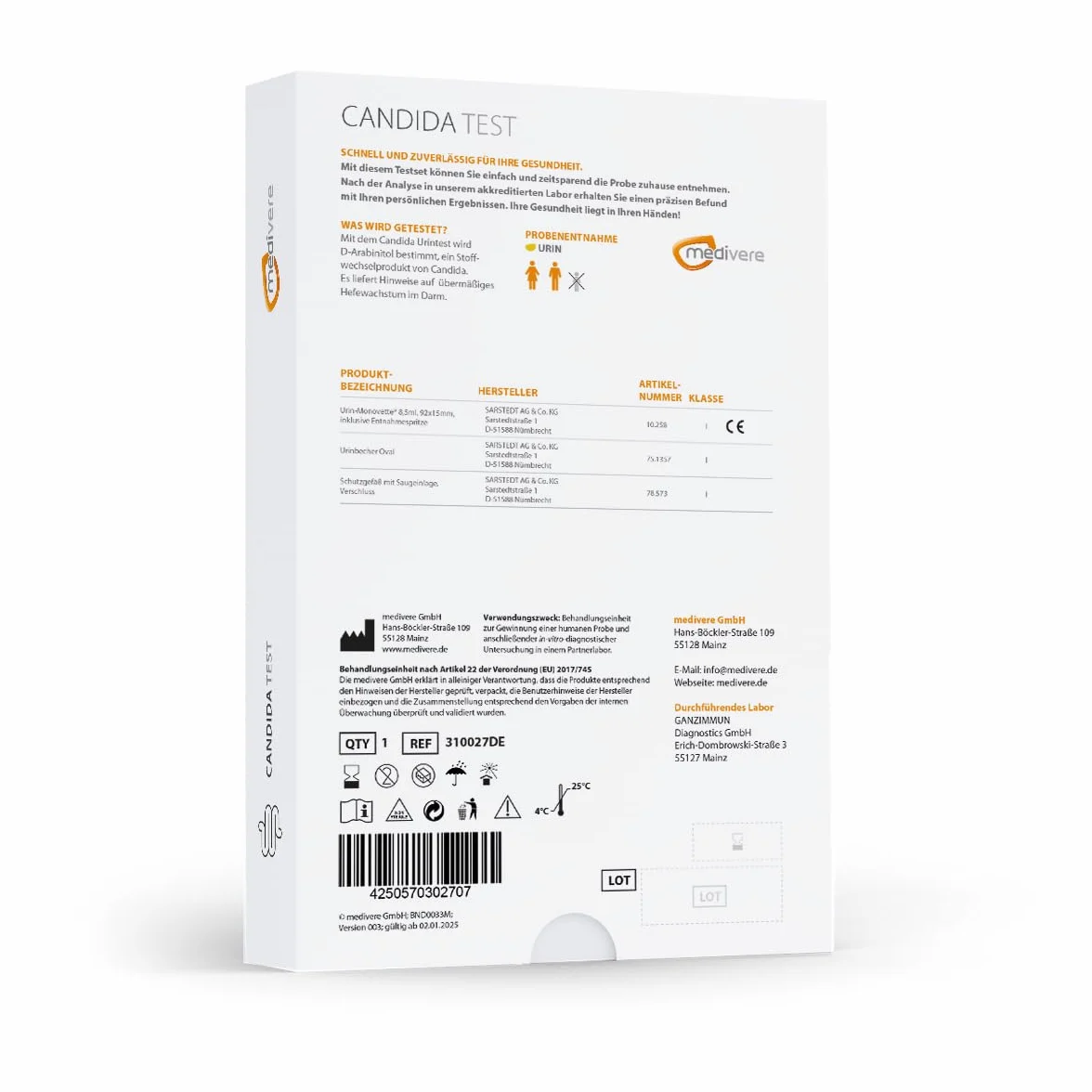 Medivere Candida test moczu laboratoryjna analiza chemiczna D-arabinitolu