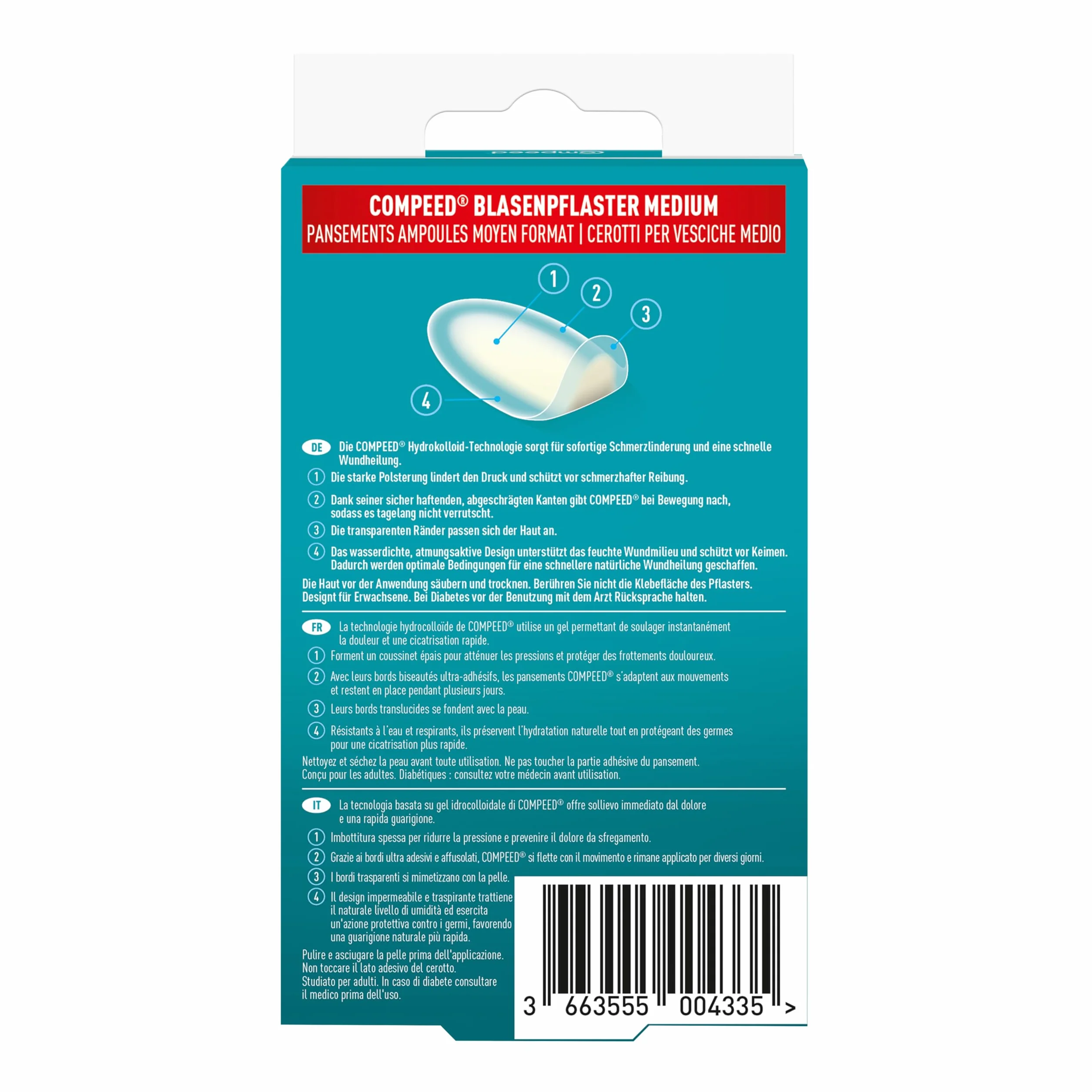 Compeed Plastry na pęcherze, średnie, ekonomiczne opakowanie – plastry hydrokoloidowe przeciwko pęcherzom na piętach, 1 x 12 sztuk