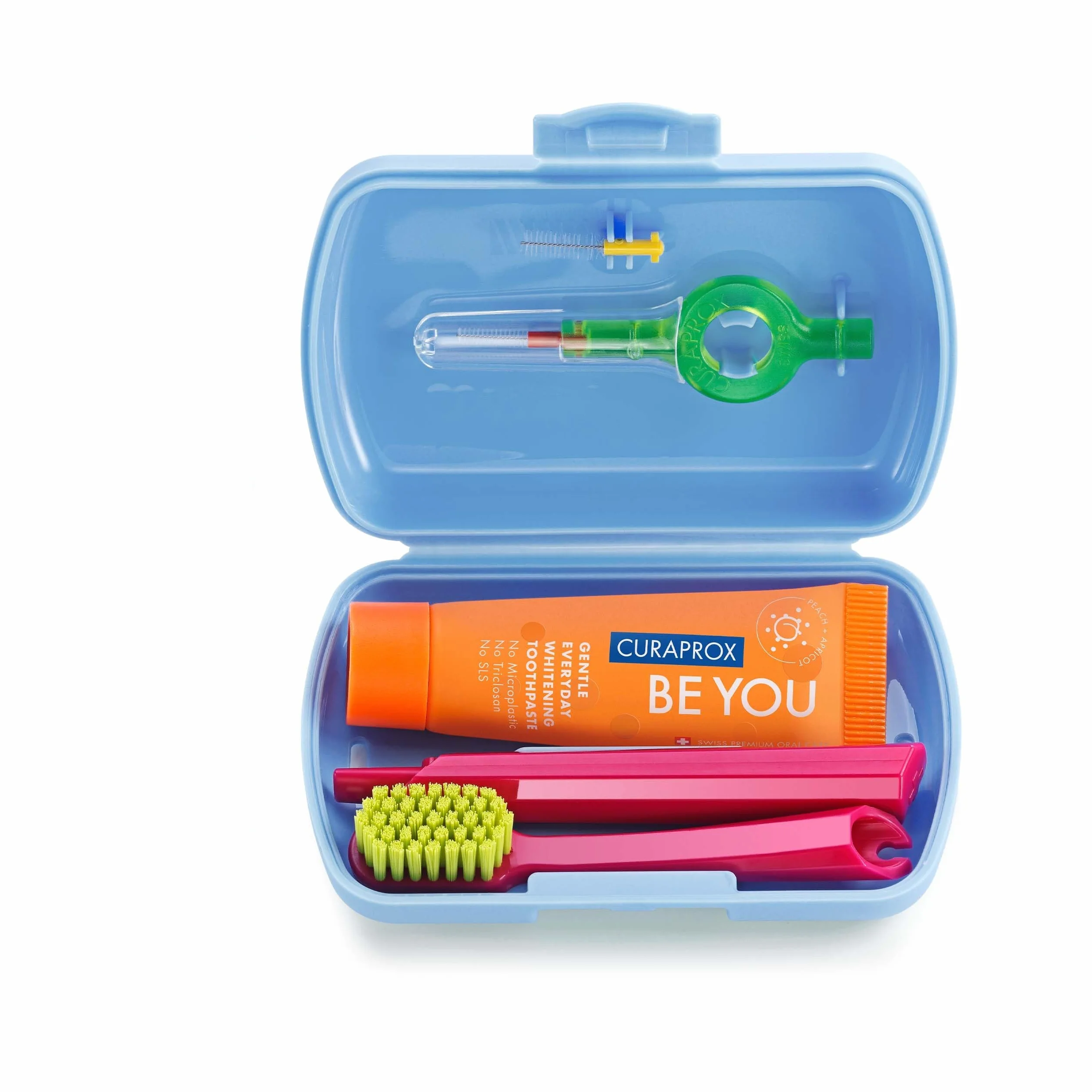 CURAPROX Zestaw Podróżny Szczoteczka CS 5460 z pastą do zębów "Be You" | 2 szczoteczki międzyzębowe CPS Prime 07 i 09 / zestaw do pielęgnacji zębów 9,5 cm x 6 cm/Niebieski/Made in Switzerland