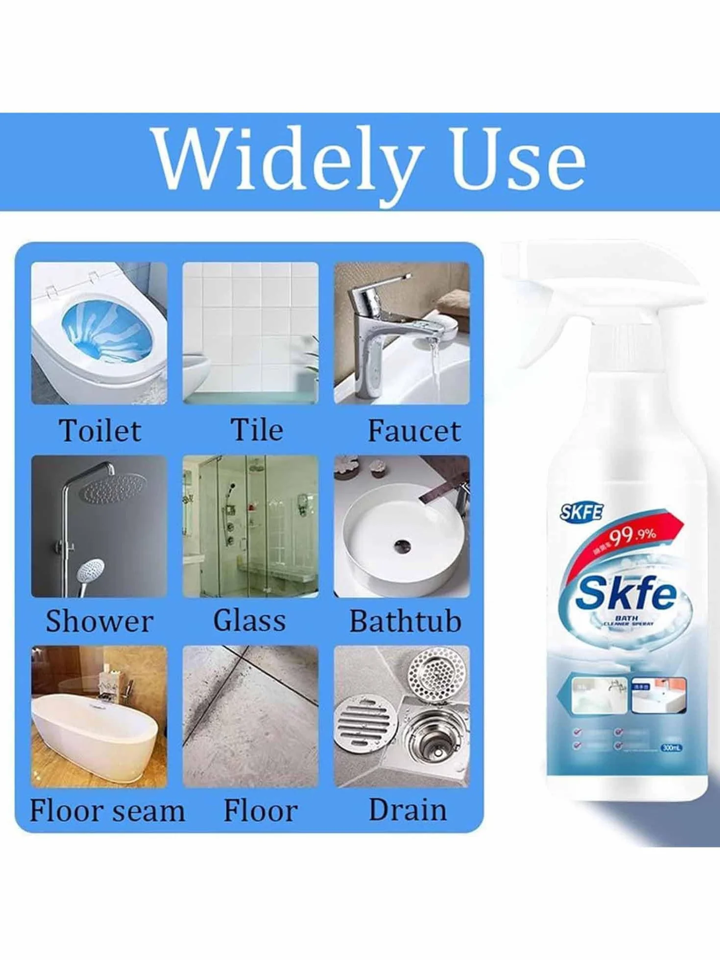 Skfe Środek do czyszczenia wanny w sprayu, do trudnych plam, do łazienki, toalety, prysznica (2)