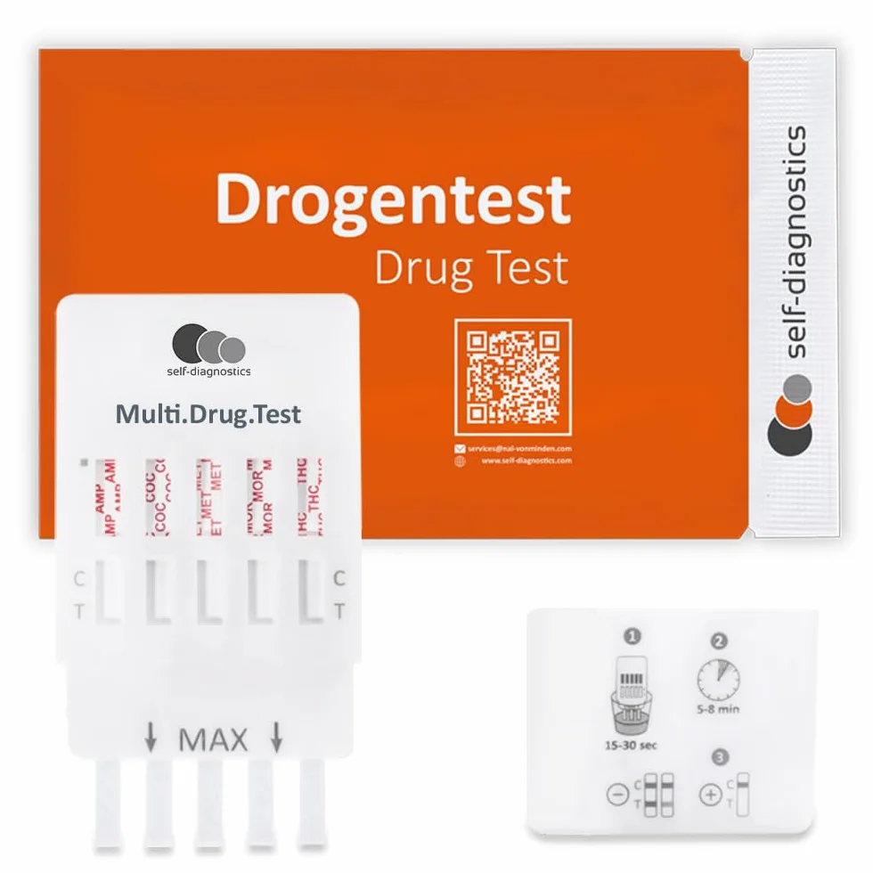 self-diagnostics Multi 5 Szybki Test Narkotykowy – Wykrywanie 5 Rodzajów Narkotyków: Kokaina, Konopie (THC), Amfetamina, Opiaty/Morfina i Metamfetamina – 5-minutowy Domowy Test Moczowy