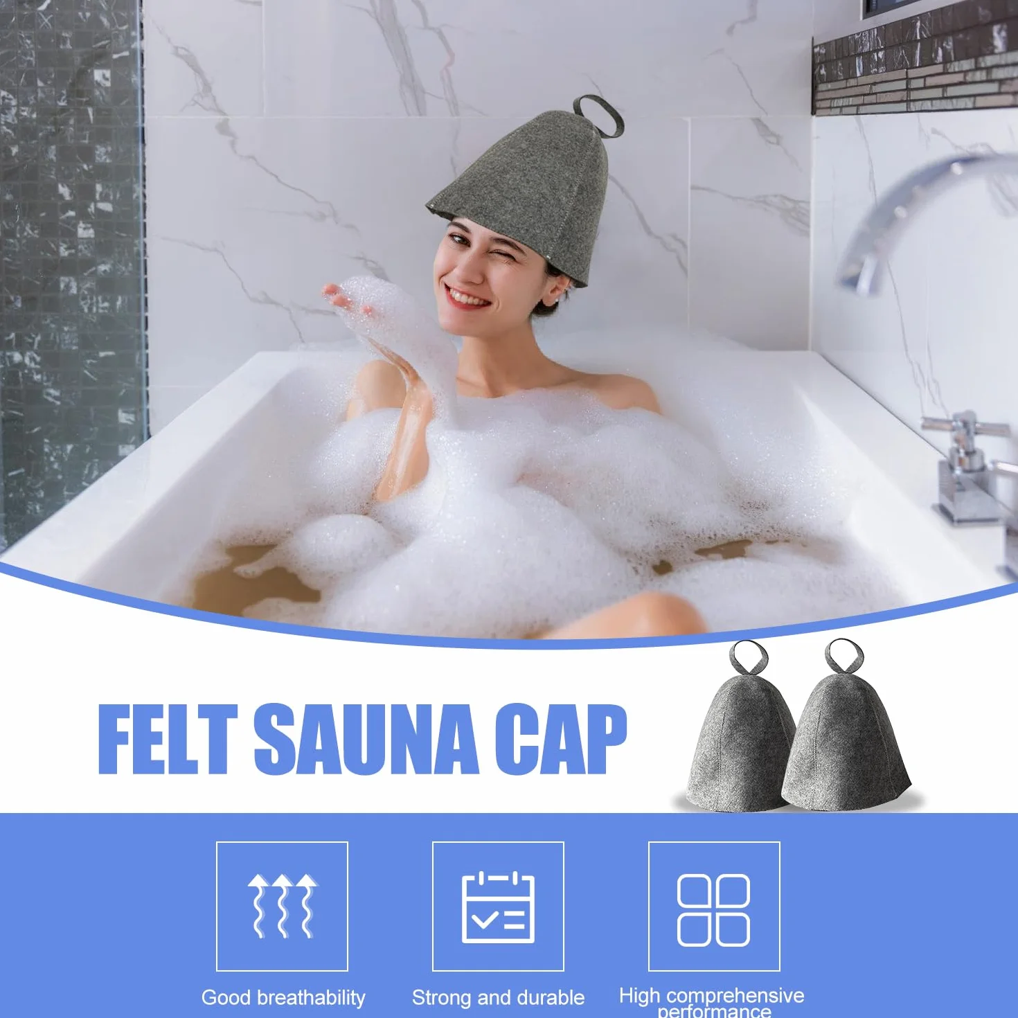 Molbory 3 sztuki filcowych kapeluszy do sauny, filcowe czapki, zestaw do sauny, czepek kąpielowy, czepek kąpielowy, czepek kąpielowy, dla kobiet i mężczyzn, akcesoria do sauny (kolor szary)
